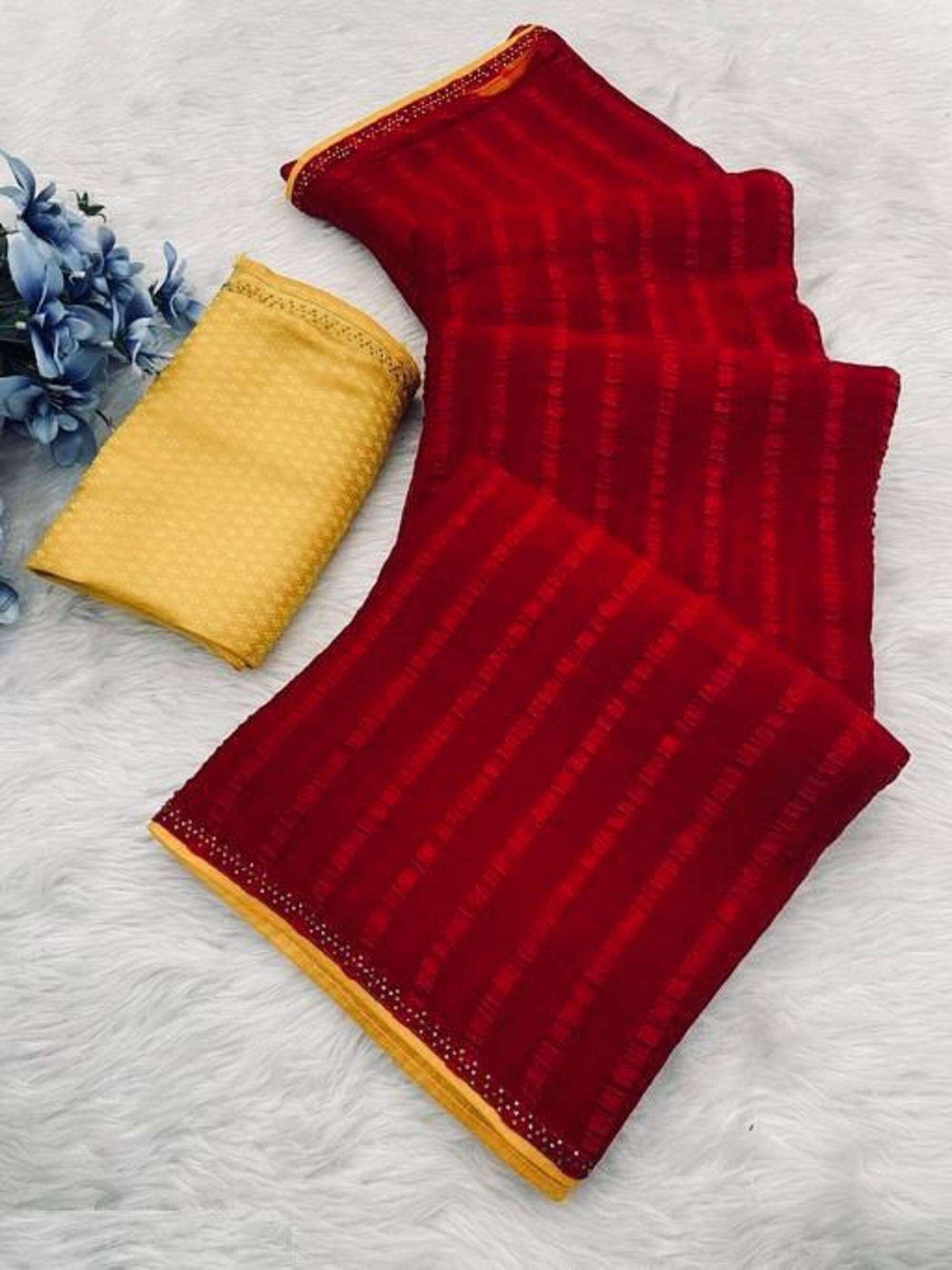 glow drapes Georgette Embellished Regular Saree With Unstitched Blouse Piece ( Maroon ) glow drapes Georgette Embellished Regular Saree With Unstitched Blouse Piece ( Maroon )