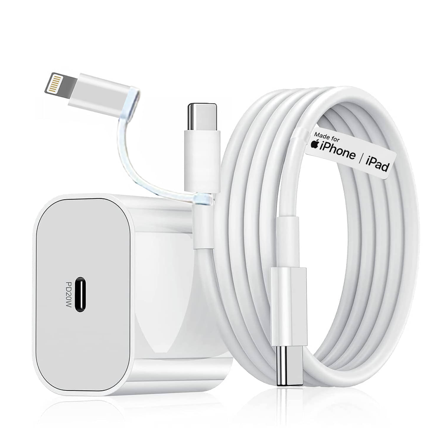20W USB-C Power Delivery PD 3A Fast Adapter Charger with 2 in 1 USB-C to C & convertible iPhone Cable Compatible with All Smartphones & iPhones     			20W USB-C Power Delivery PD 3A Fast Adapter Charger with 2 in 1 USB-C to C & convertible iPhone Cable Compatible with All Smartphones & iPhones