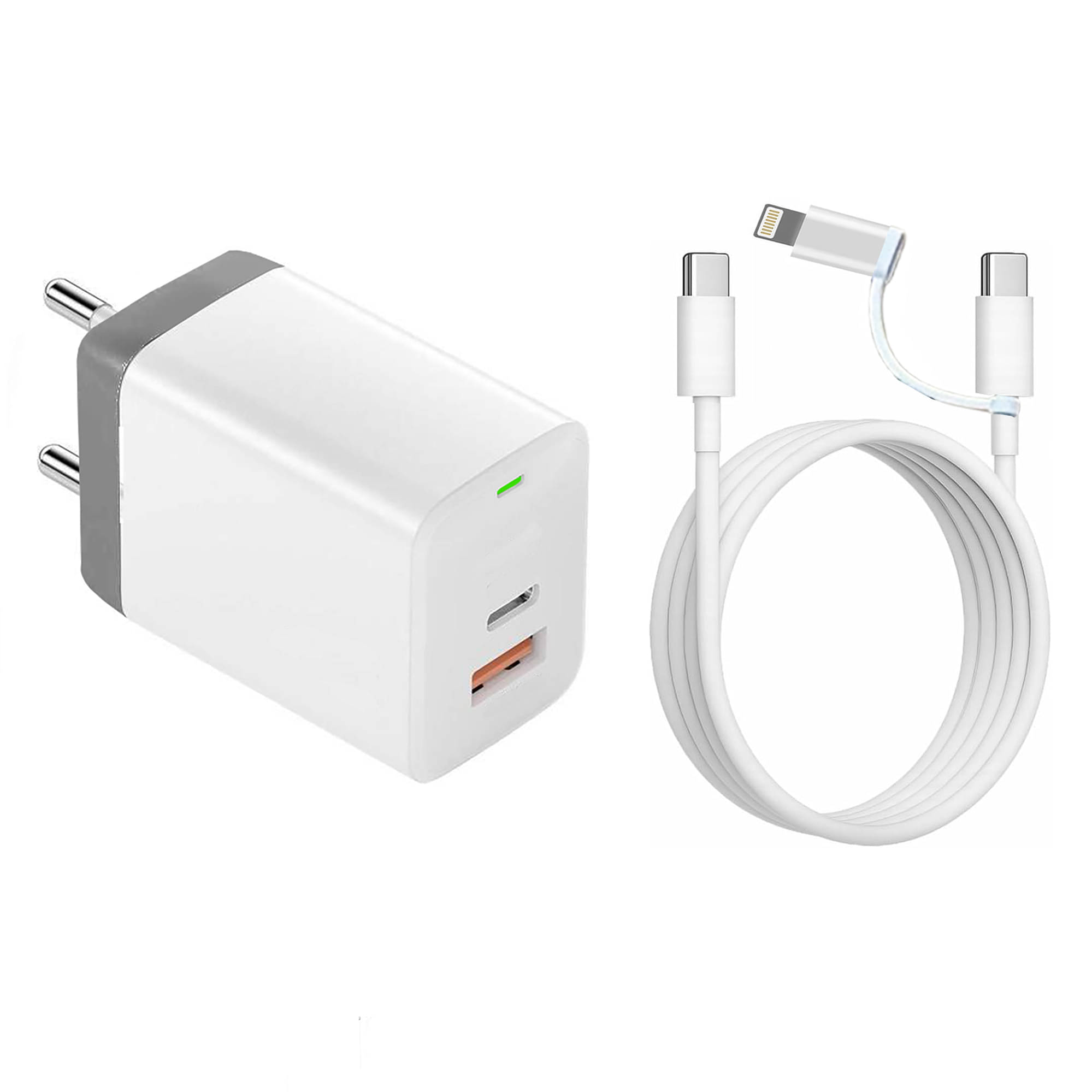    			Avista True All in One 120W 8.1Amp USB+ Type-C Dual Charging with 2 in 1 Convertible Cable USB-C to USB-C & iPhone