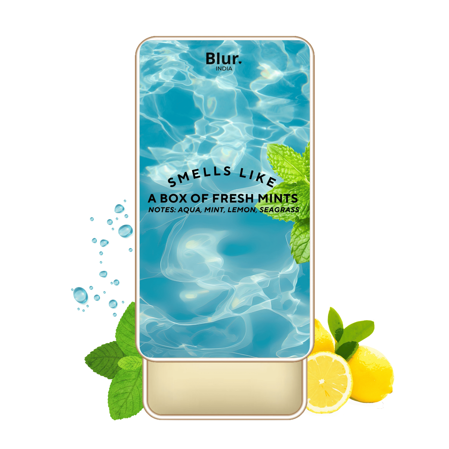     			BLUR India Smells Like A Box of Fresh Mints Solid Perfume Notes: Aqua, Mint, Lemon, Seagrass
