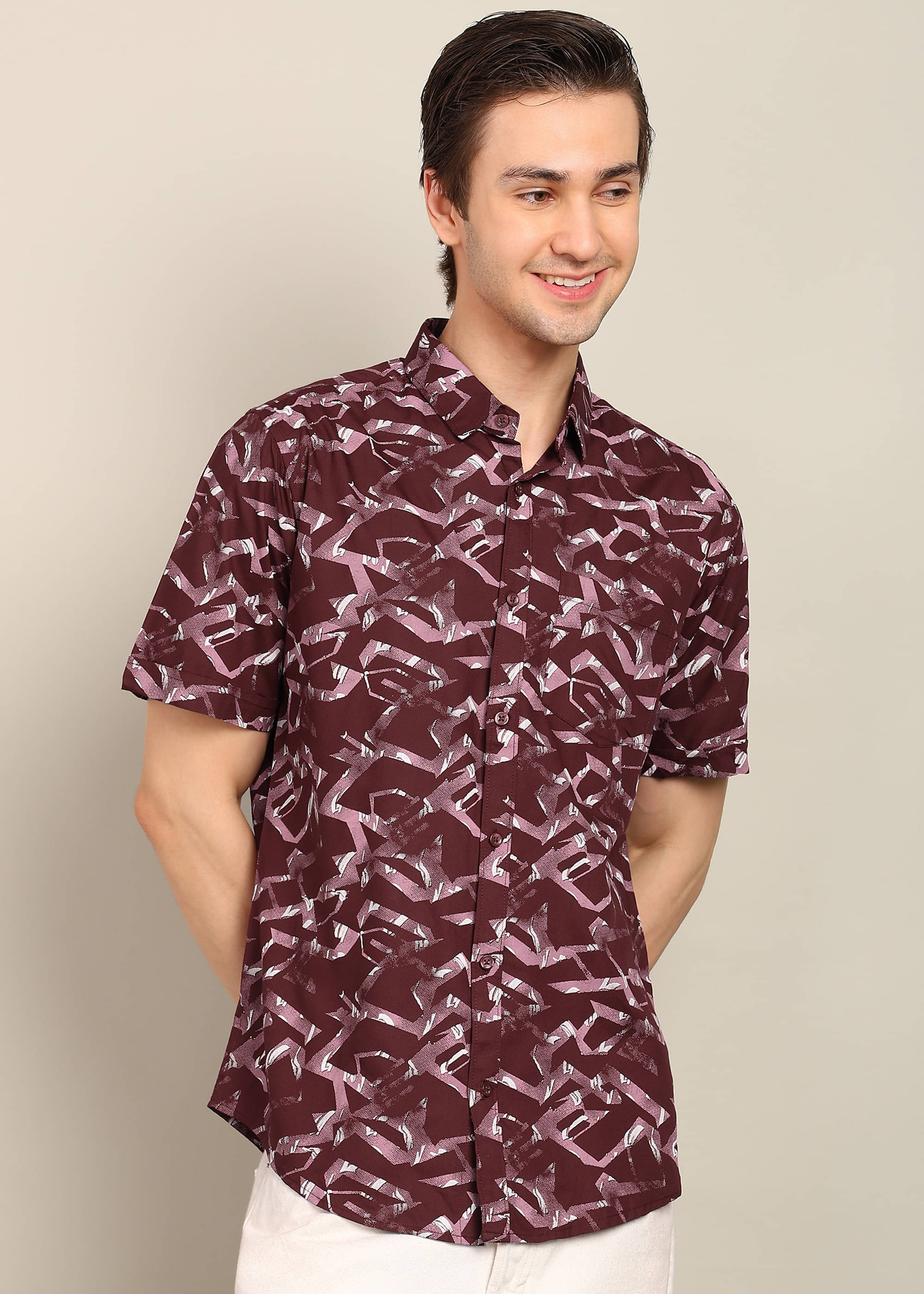     			BLYNK Poly Cotton Regular Fit Printed Half Sleeves Men's Casual Shirt - Maroon ( Pack of 1 )