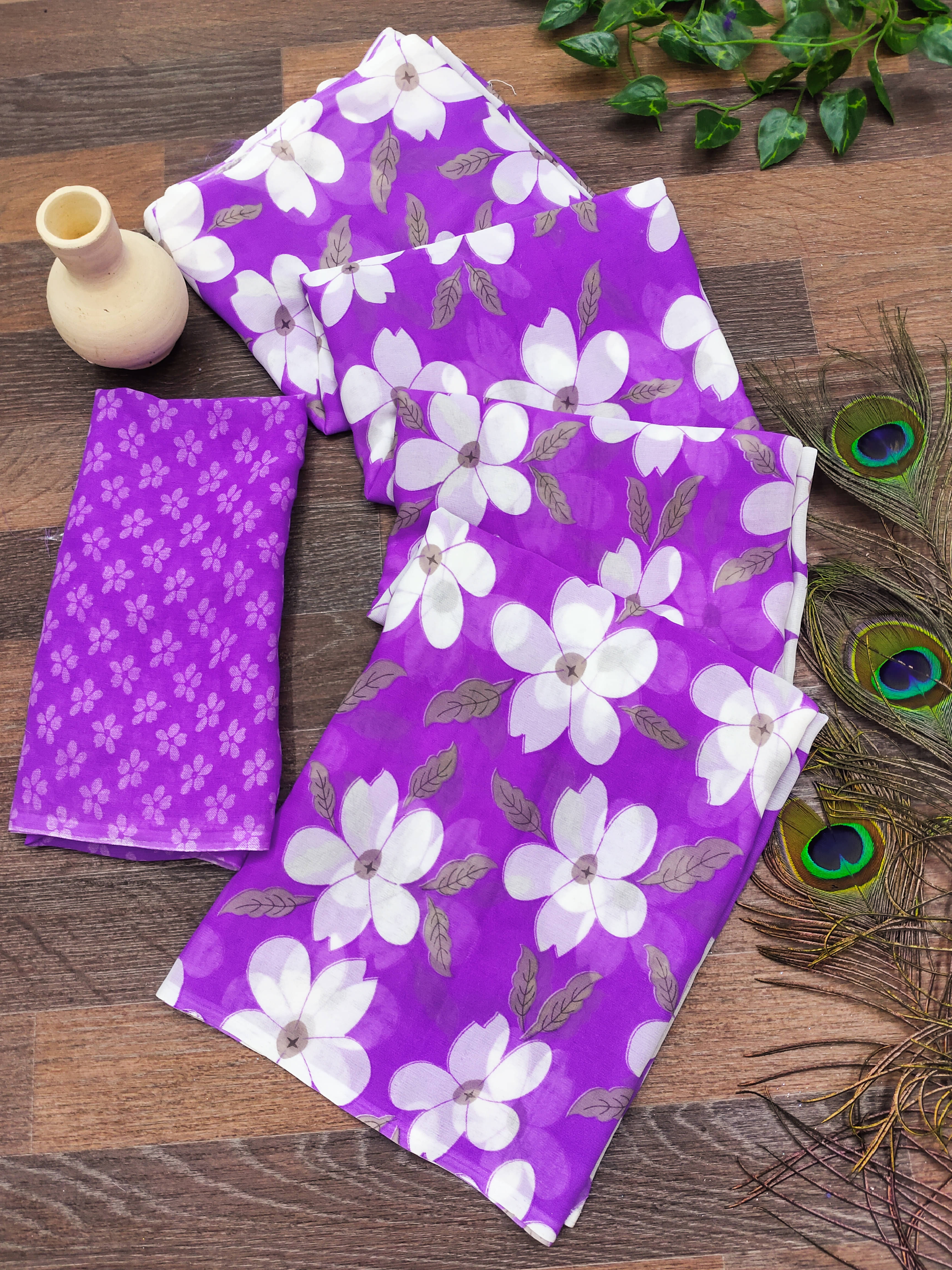 Kashvi Sarees Georgette Printed Chanderi saree With Unstitched Blouse Piece ( Purple ) Kashvi Sarees Georgette Printed Chanderi saree With Unstitched Blouse Piece ( Purple )