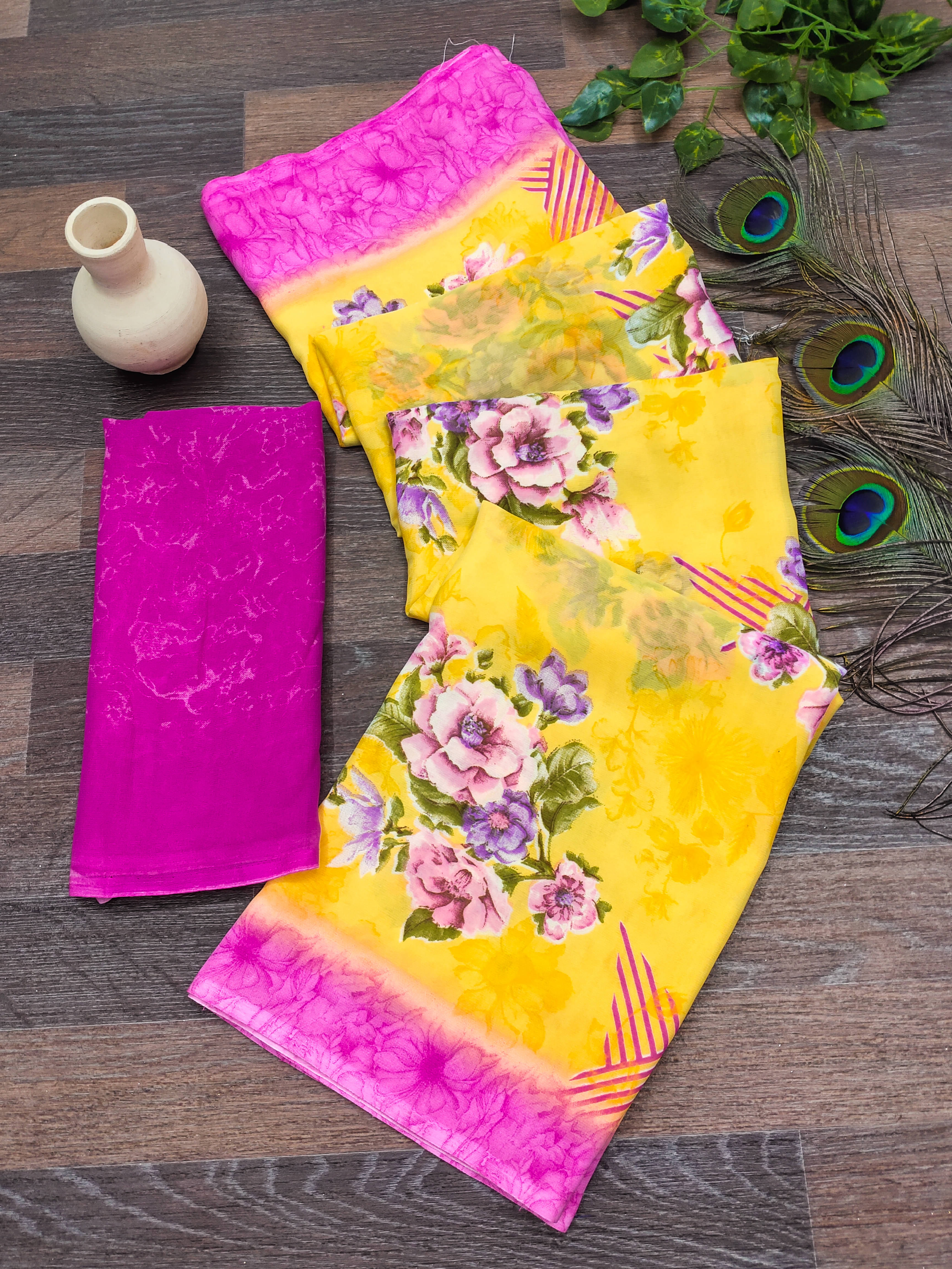 Kashvi Sarees Georgette Printed Chanderi saree With Unstitched Blouse Piece ( Yellow ) Kashvi Sarees Georgette Printed Chanderi saree With Unstitched Blouse Piece ( Yellow )