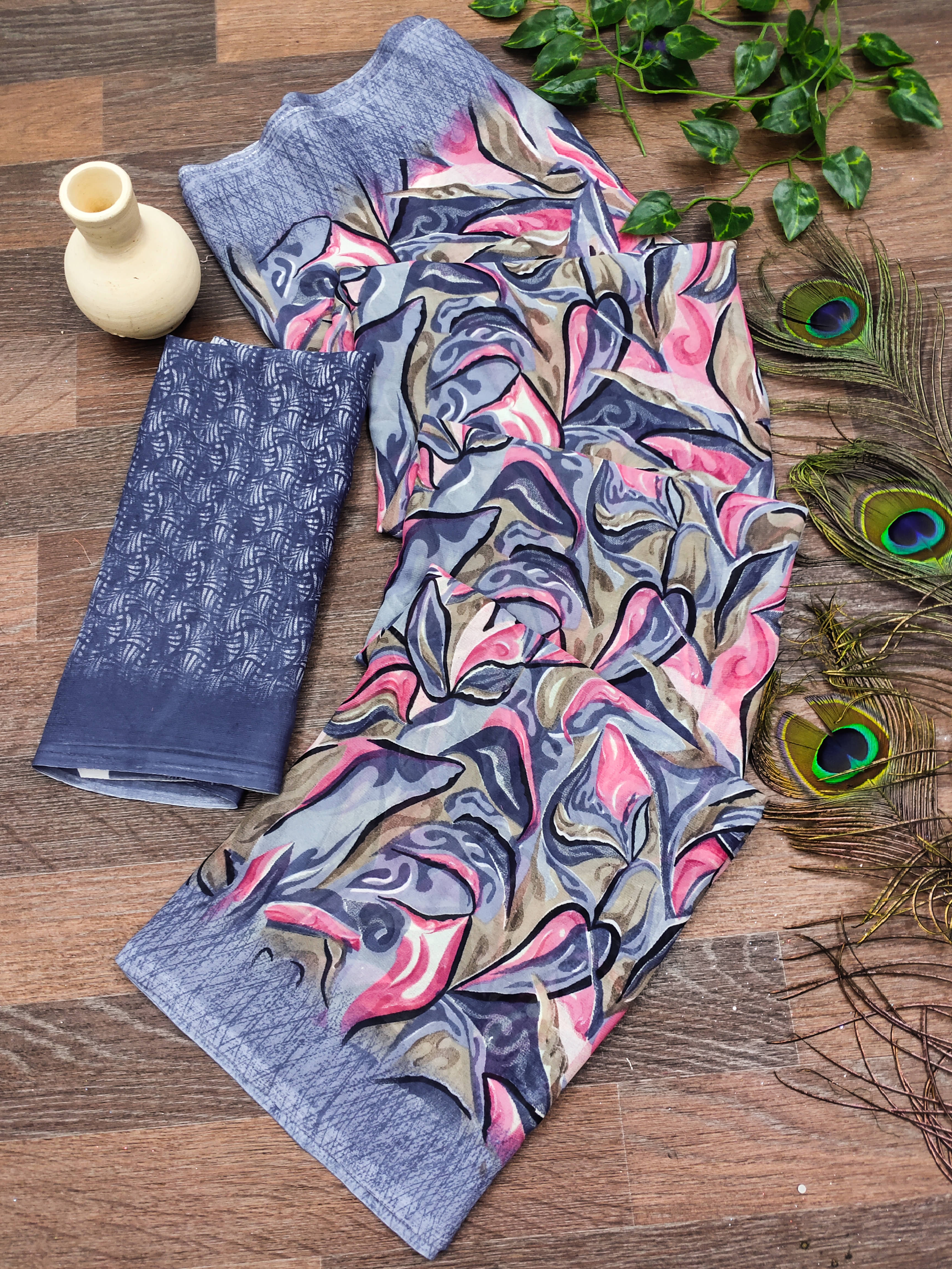 Kashvi Sarees Georgette Printed Chanderi saree With Unstitched Blouse Piece ( Grey ) Kashvi Sarees Georgette Printed Chanderi saree With Unstitched Blouse Piece ( Grey )