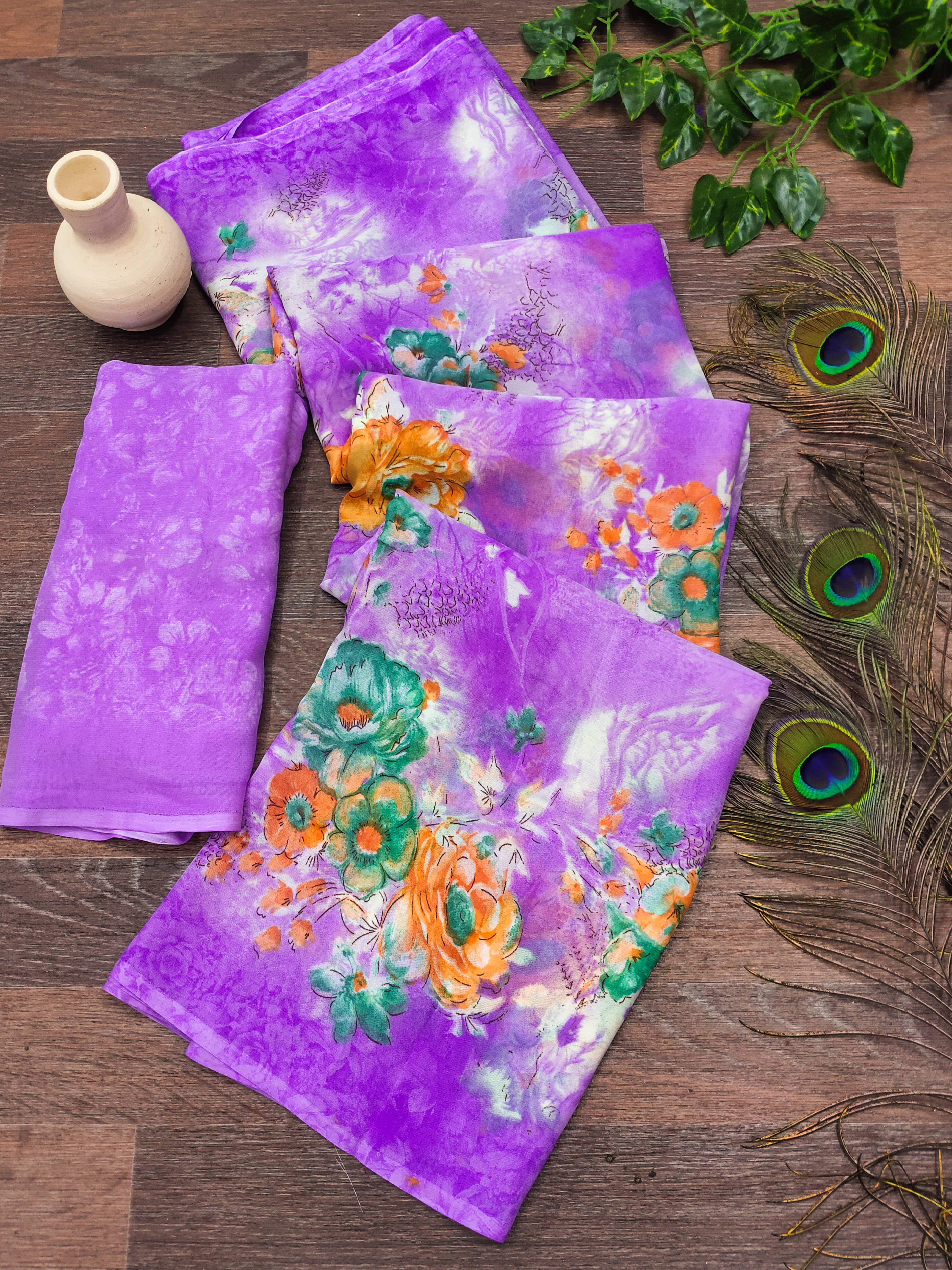 Kashvi Sarees Georgette Printed Chanderi saree With Unstitched Blouse Piece ( Purple )     			Kashvi Sarees Georgette Printed Chanderi saree With Unstitched Blouse Piece ( Purple )