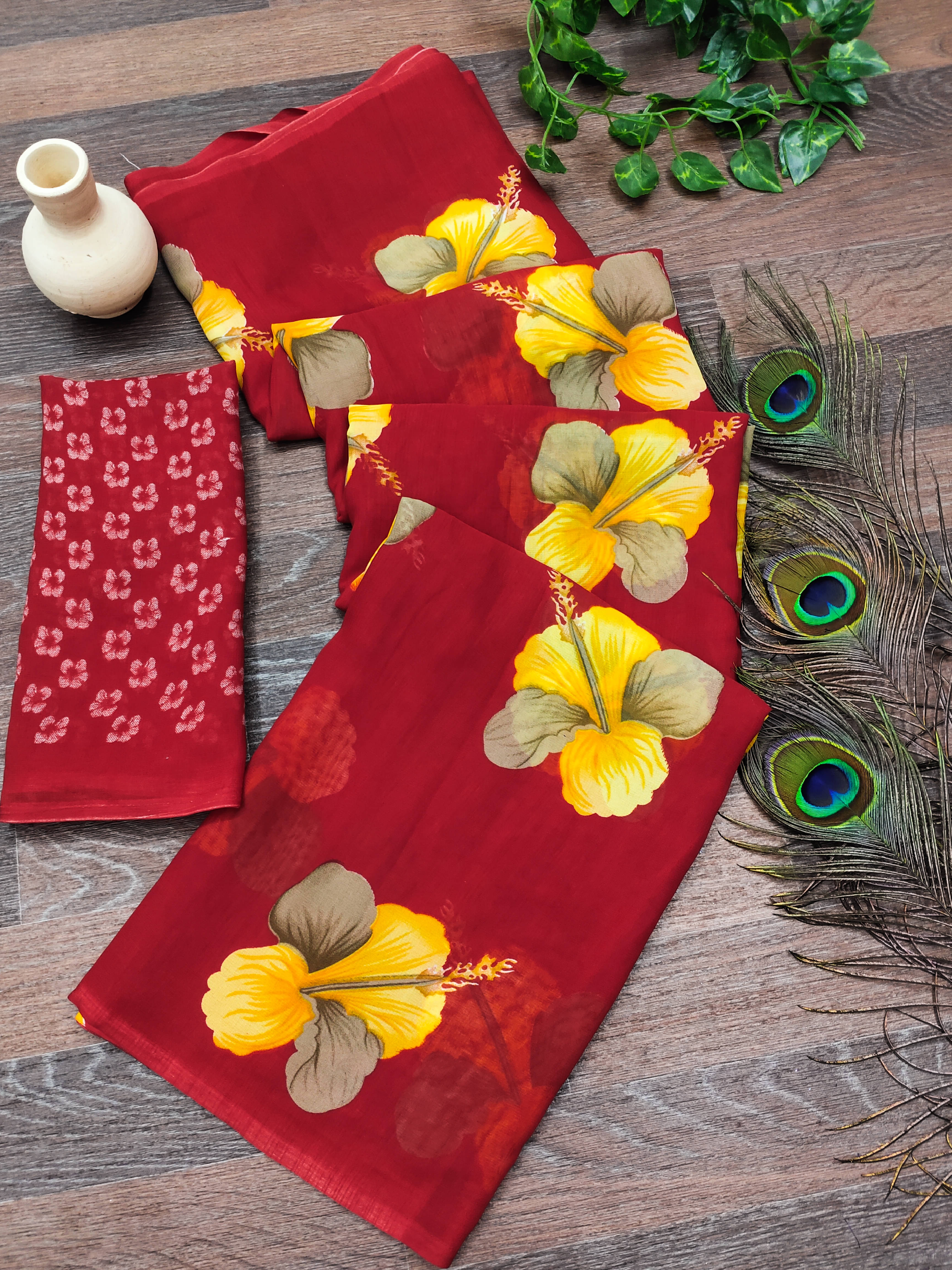 Kashvi Sarees Georgette Printed Chanderi saree With Unstitched Blouse Piece ( Red ) Kashvi Sarees Georgette Printed Chanderi saree With Unstitched Blouse Piece ( Red )