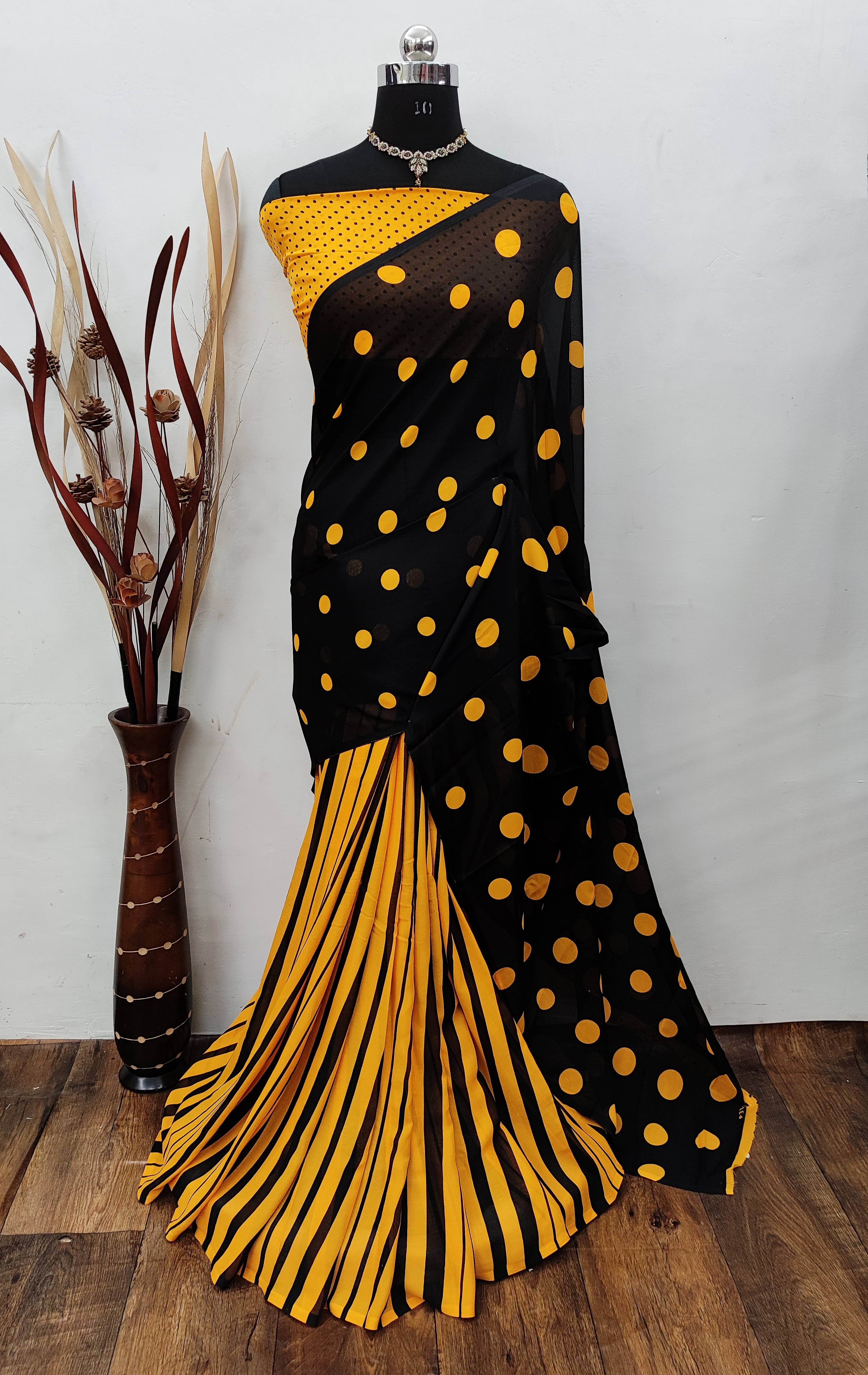 Kashvi Sarees Georgette Printed Chanderi saree With Unstitched Blouse Piece ( Yellow ) Kashvi Sarees Georgette Printed Chanderi saree With Unstitched Blouse Piece ( Yellow )