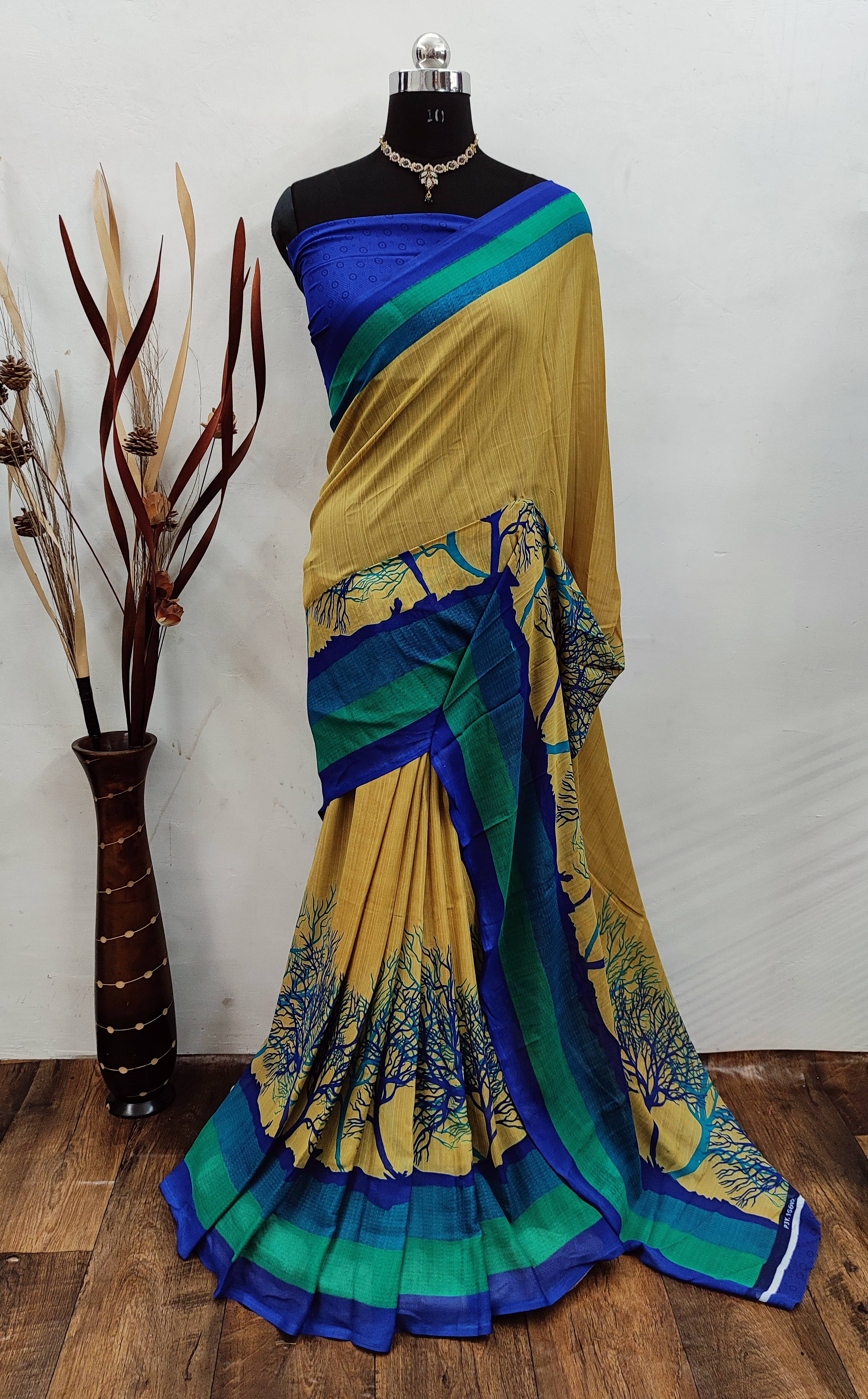     			Kashvi Sarees Georgette Printed Chanderi saree With Unstitched Blouse Piece ( Green )