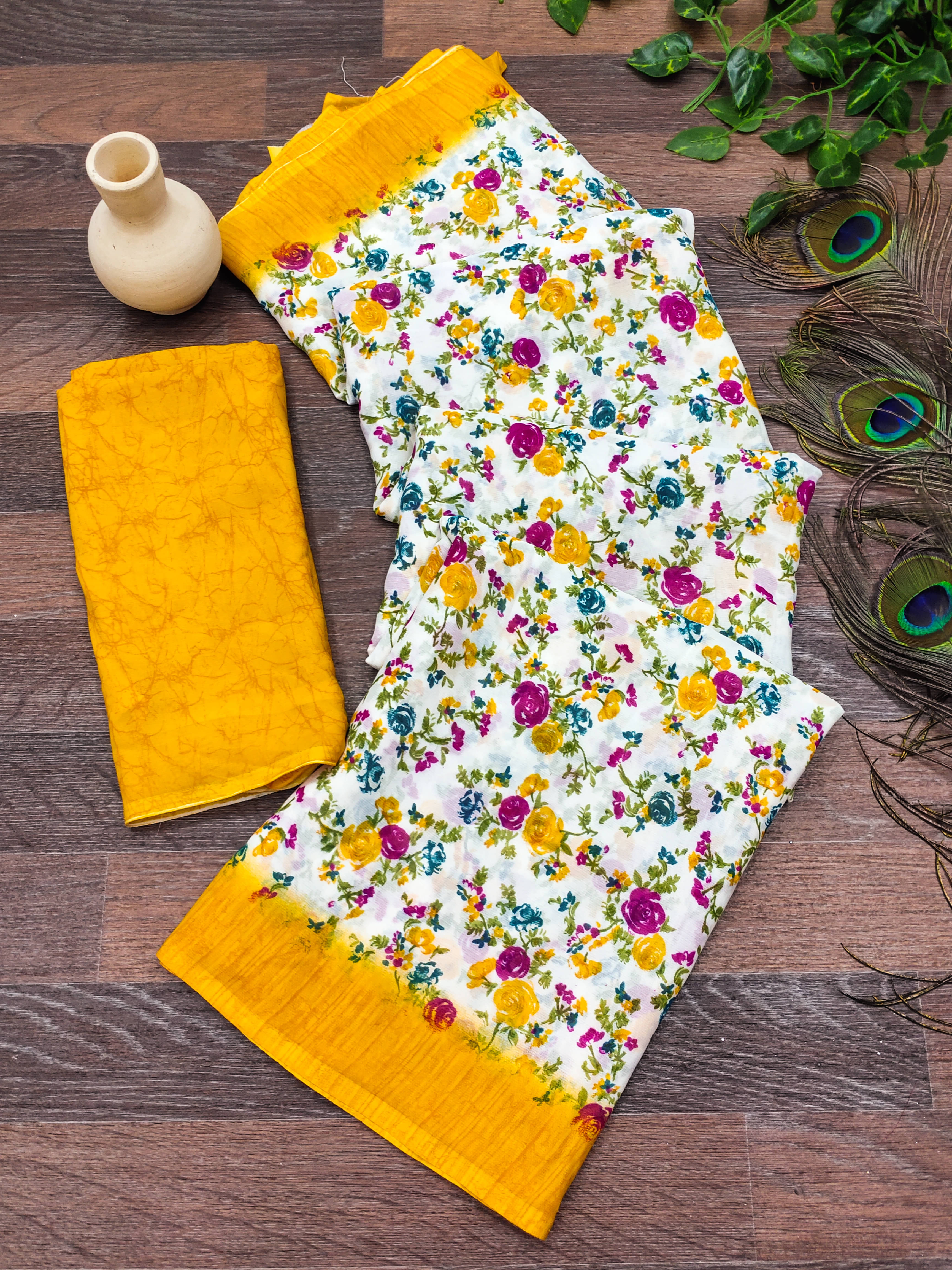 Kashvi Sarees Georgette Printed Chanderi saree With Unstitched Blouse Piece ( Yellow ) Kashvi Sarees Georgette Printed Chanderi saree With Unstitched Blouse Piece ( Yellow )