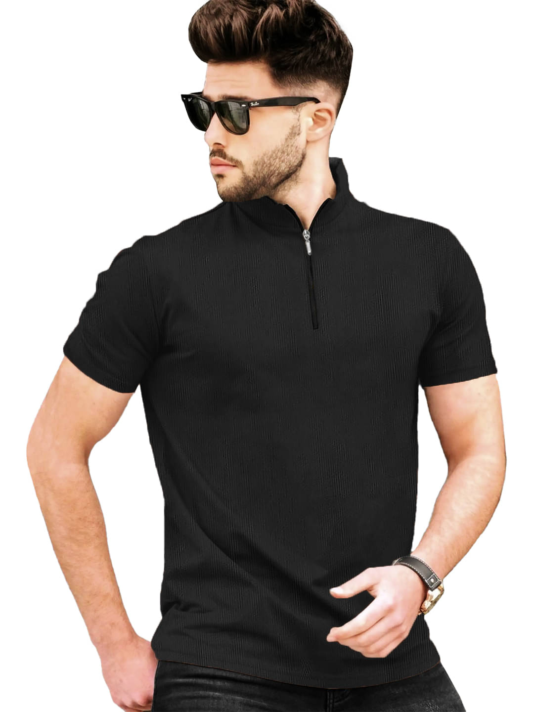     			Leotude Men Cotton Blend Regular Fit Solid Polo T Shirt ( Black )
