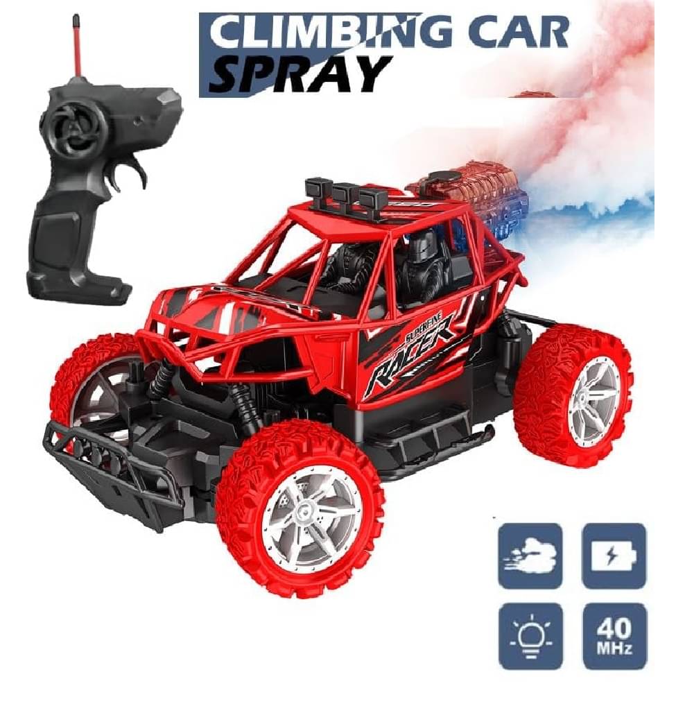 Remote Control Rechargeable Monster Truck with Fog Stream Turbo – 25KM/H RC Car with Dual Spray, Gun Remote, LED Lights & Durable Chassis – For Kids & Adults (Random Color)     			Remote Control Rechargeable Monster Truck with Fog Stream Turbo – 25KM/H RC Car with Dual Spray, Gun Remote, LED Lights & Durable Chassis – For Kids & Adults (Random Color)
