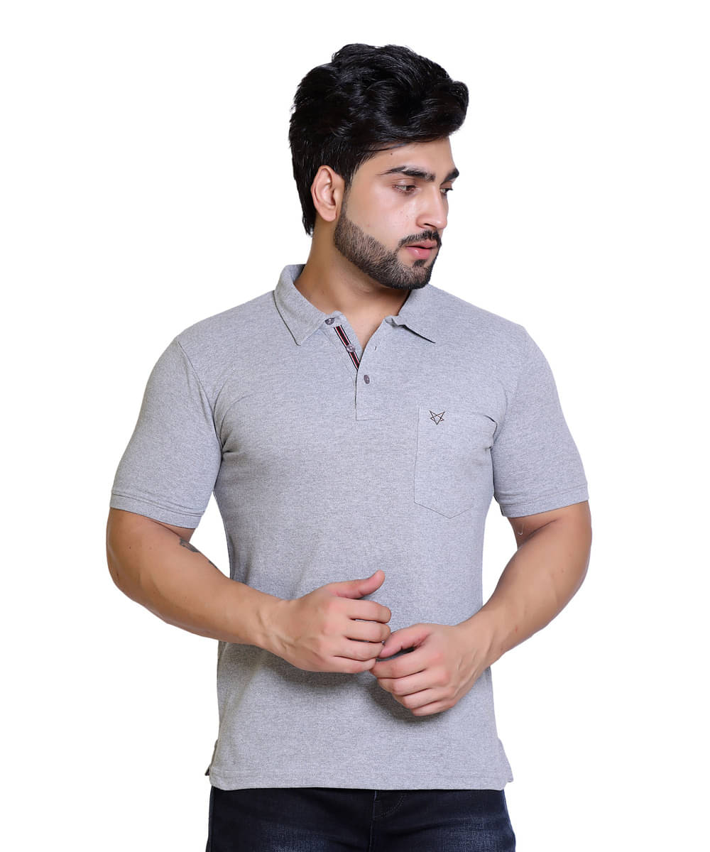 STARFOX Men Cotton Blend Regular Fit Solid Polo T Shirt ( Grey ) STARFOX Men Cotton Blend Regular Fit Solid Polo T Shirt ( Grey )
