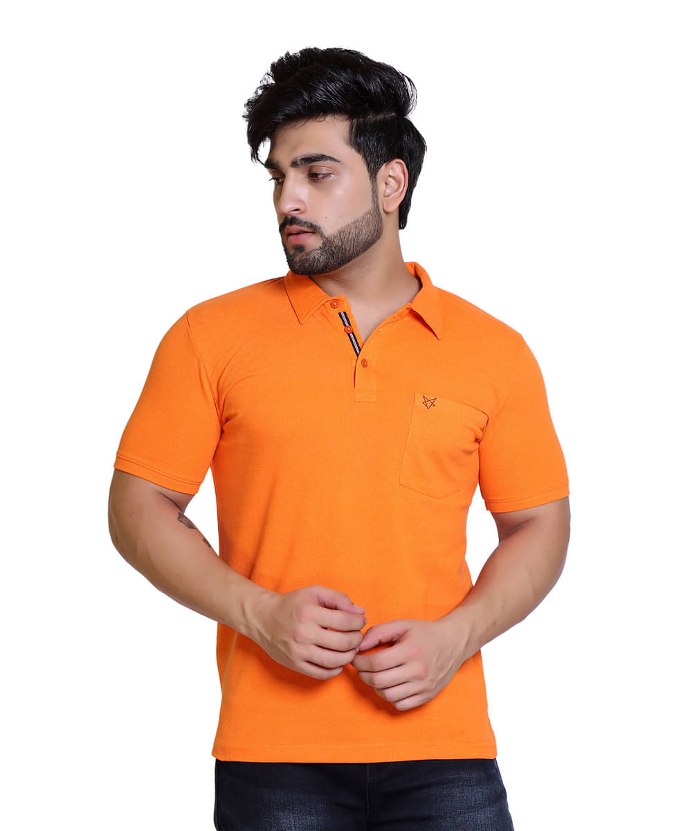     			STARFOX Men Cotton Blend Regular Fit Solid Polo T Shirt ( Orange )