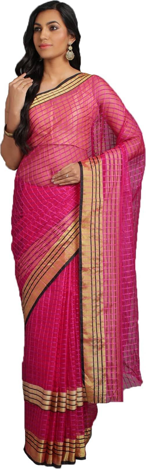     			Samai Cotton Silk Striped Regular Saree With Unstitched Blouse Piece ( Pink )