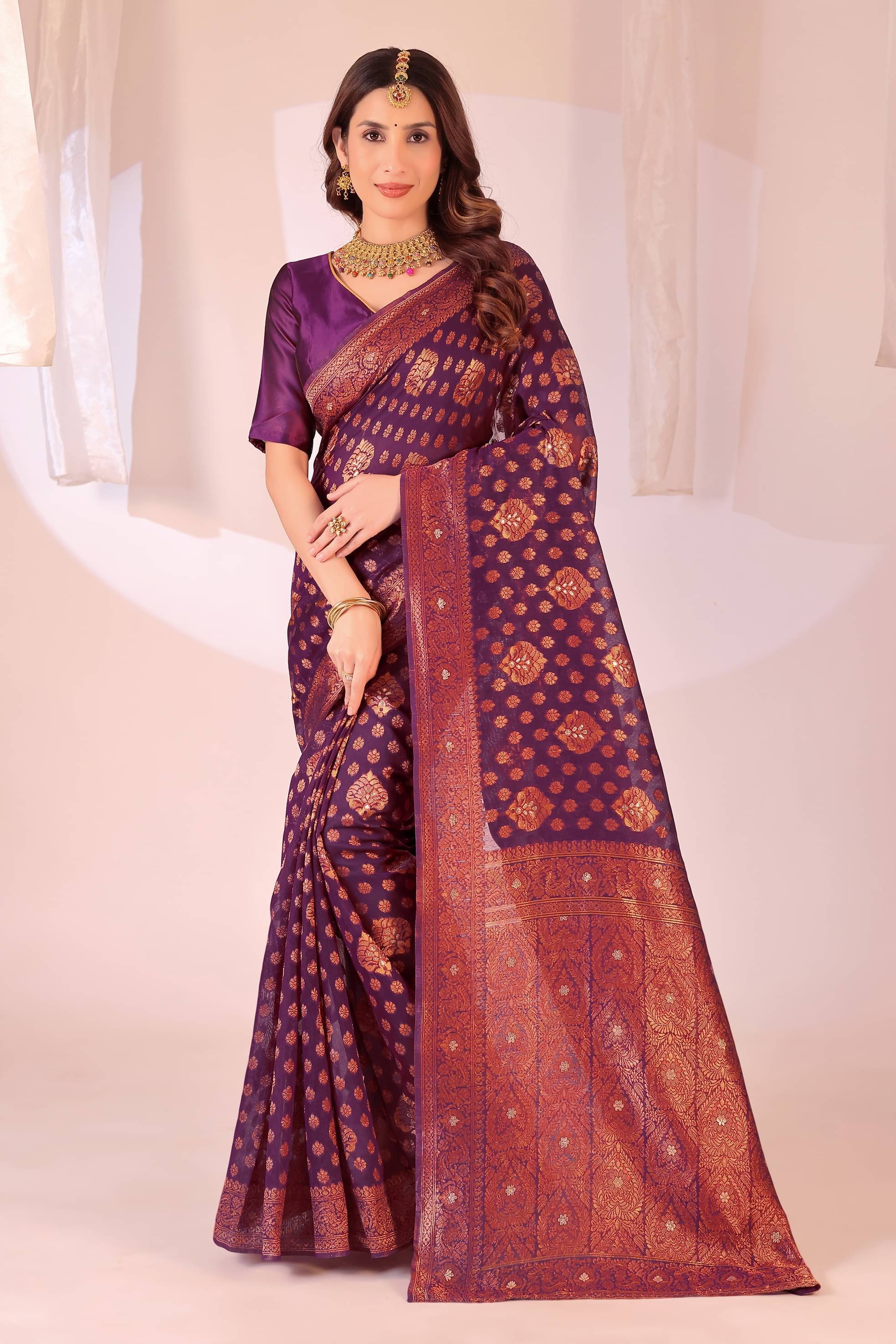     			Suali Art Silk Woven Regular Saree With Unstitched Blouse Piece ( Purple )