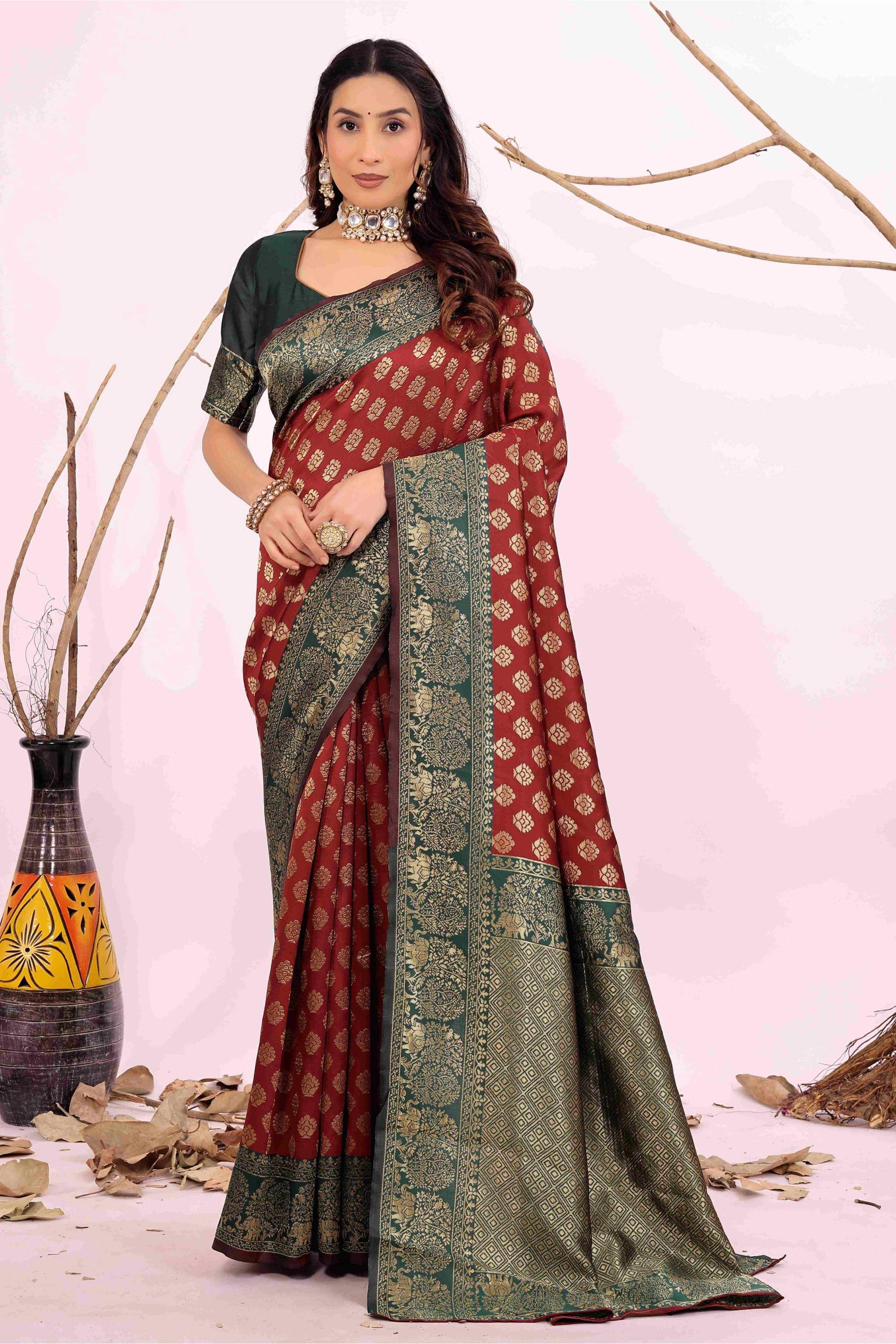 Vkaran Art Silk Embellished Regular Saree With Unstitched Blouse Piece ( Maroon ) Vkaran Art Silk Embellished Regular Saree With Unstitched Blouse Piece ( Maroon )