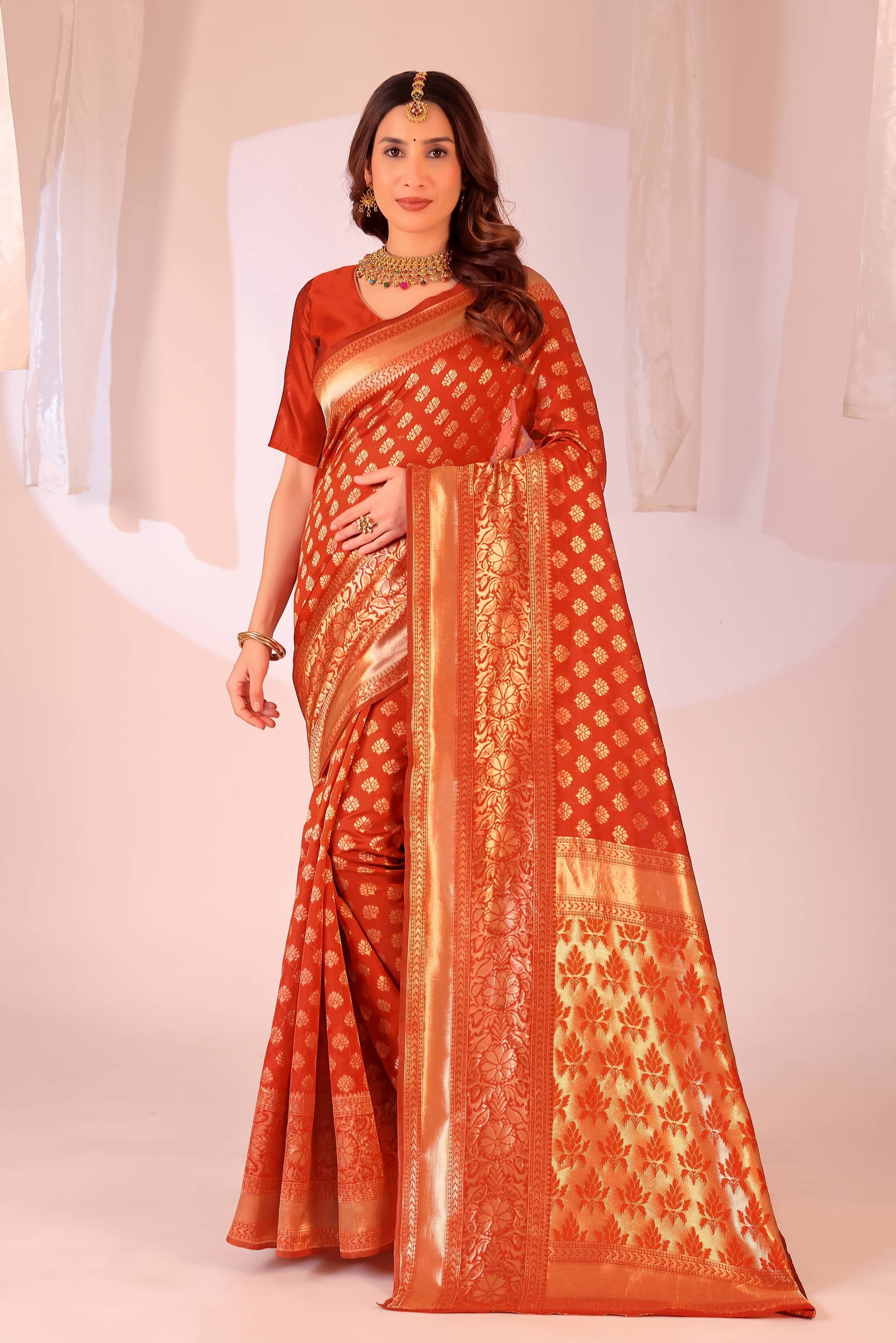     			Vkaran Art Silk Woven Regular Saree With Unstitched Blouse Piece ( Orange )