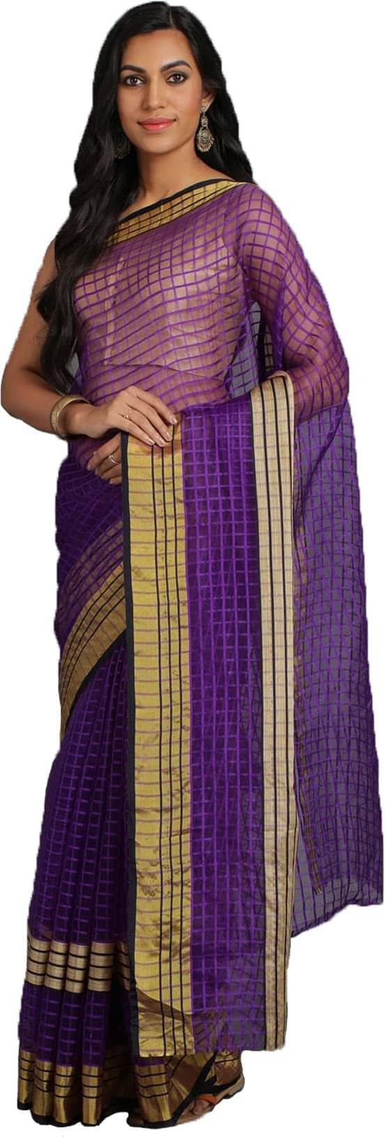     			Vkaran Cotton Silk Printed Regular Saree With Unstitched Blouse Piece ( Purple )
