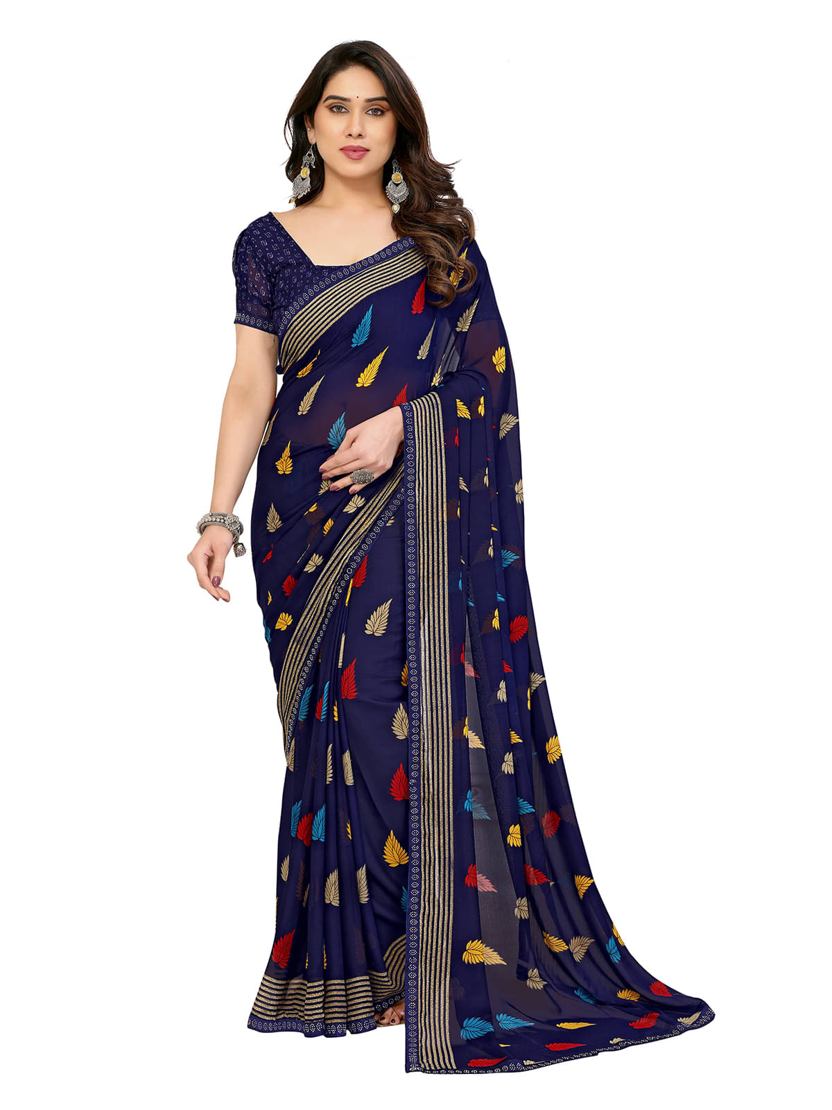 ANAND SAREES Georgette Embellished Chanderi saree With Unstitched Blouse Piece ( Blue ) ANAND SAREES Georgette Embellished Chanderi saree With Unstitched Blouse Piece ( Blue )