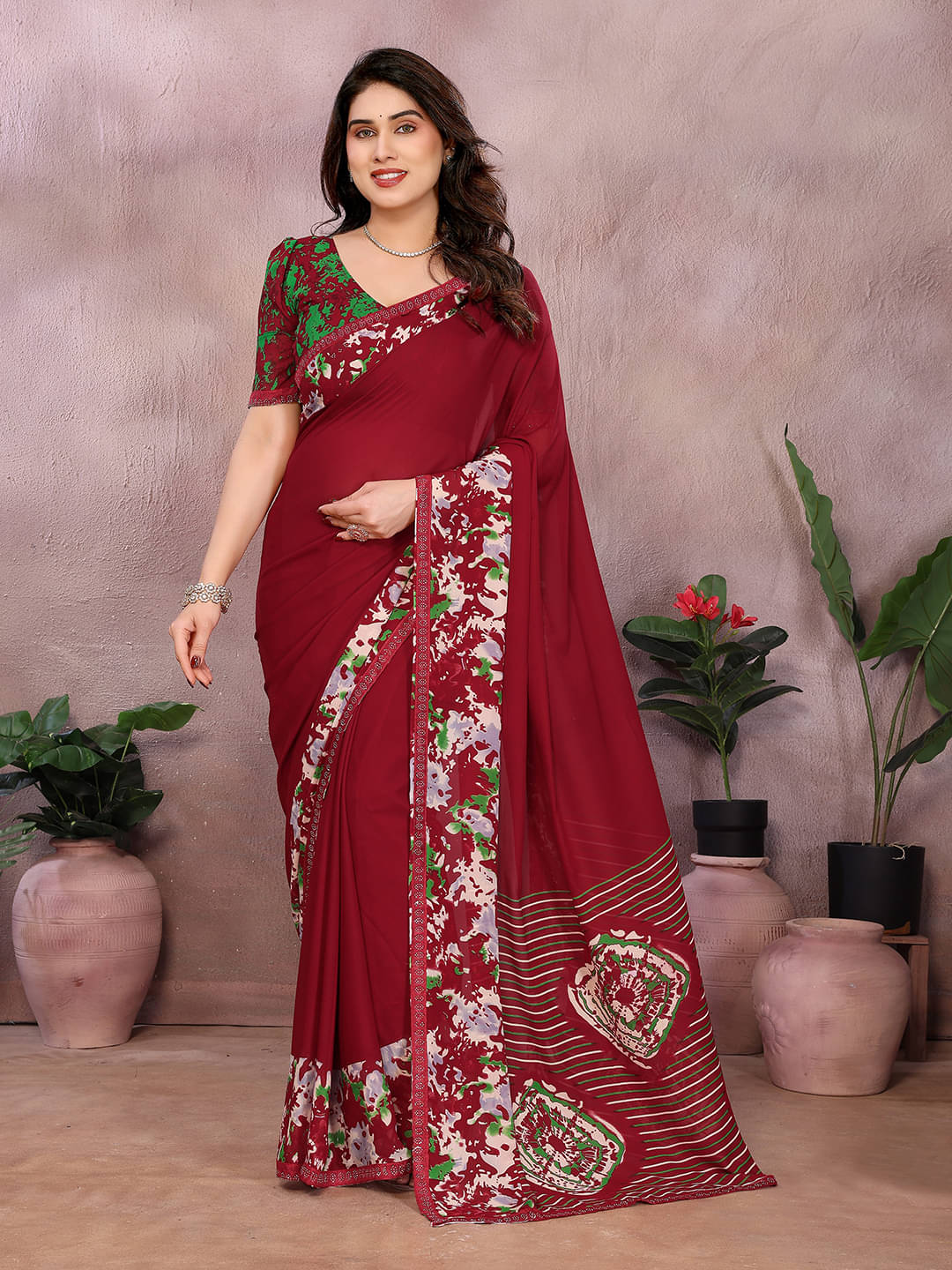 ANAND SAREES Georgette Embellished Chanderi saree With Unstitched Blouse Piece ( Maroon ) ANAND SAREES Georgette Embellished Chanderi saree With Unstitched Blouse Piece ( Maroon )