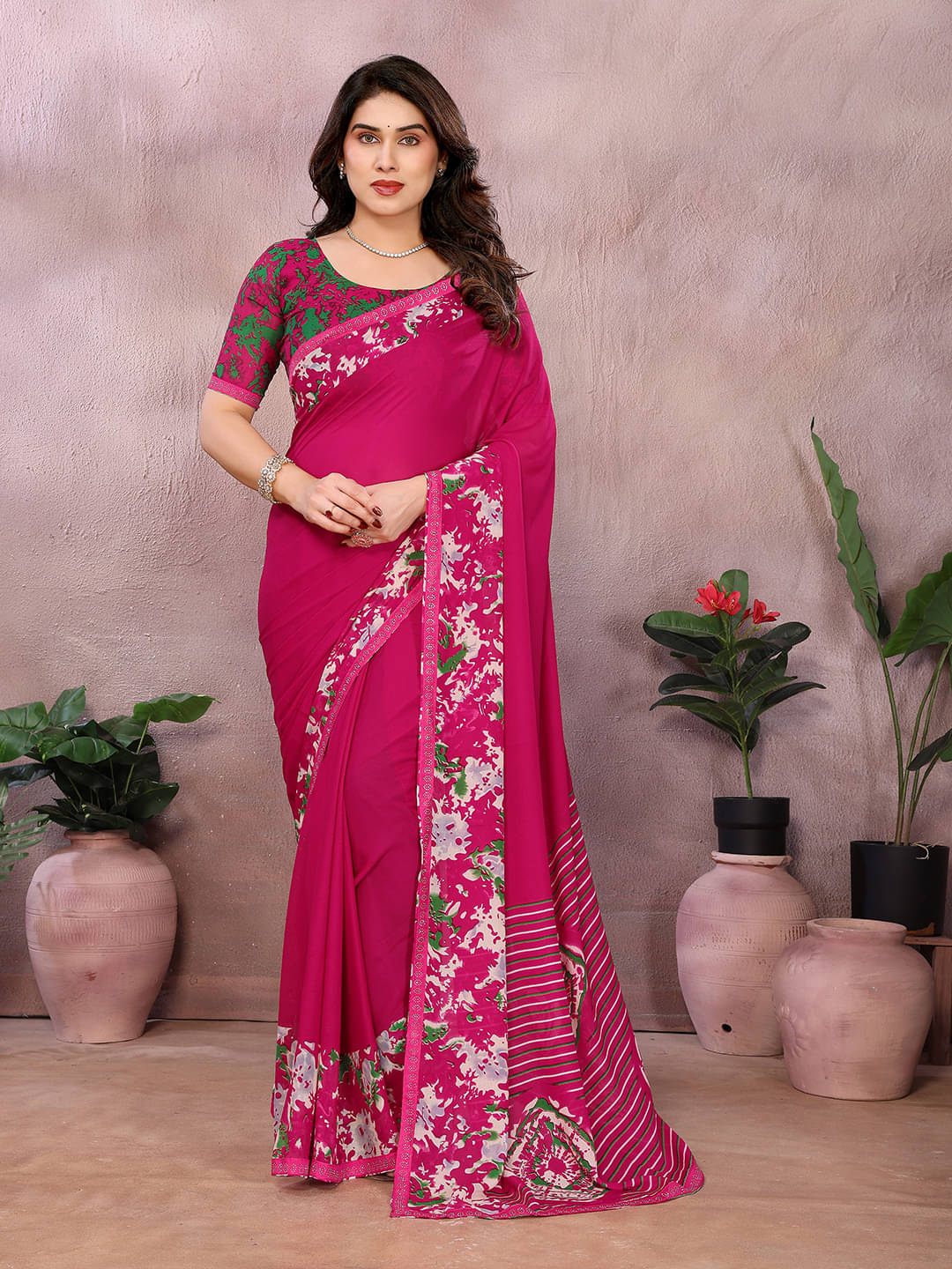     			ANAND SAREES Georgette Embellished Chanderi saree With Unstitched Blouse Piece ( Pink )