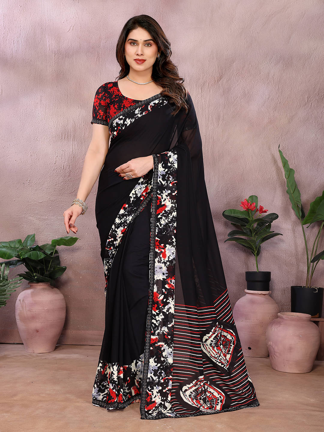ANAND SAREES Georgette Embellished Chanderi saree With Unstitched Blouse Piece ( Black ) ANAND SAREES Georgette Embellished Chanderi saree With Unstitched Blouse Piece ( Black )