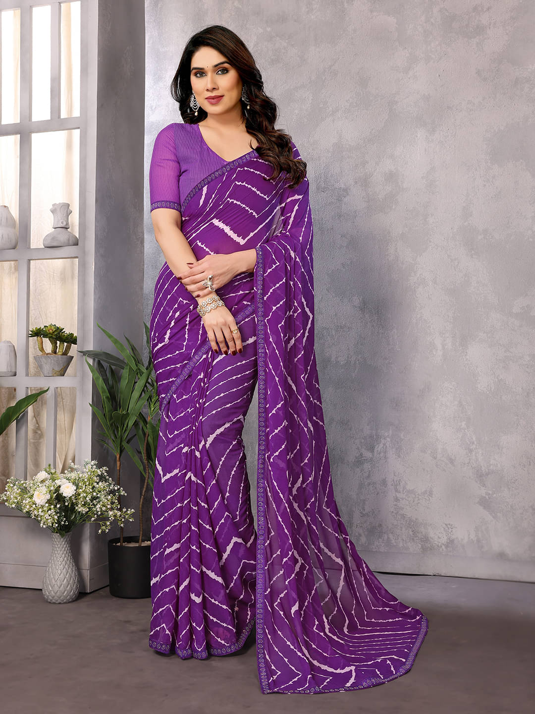     			ANAND SAREES Georgette Embellished Chanderi saree With Unstitched Blouse Piece ( Purple )