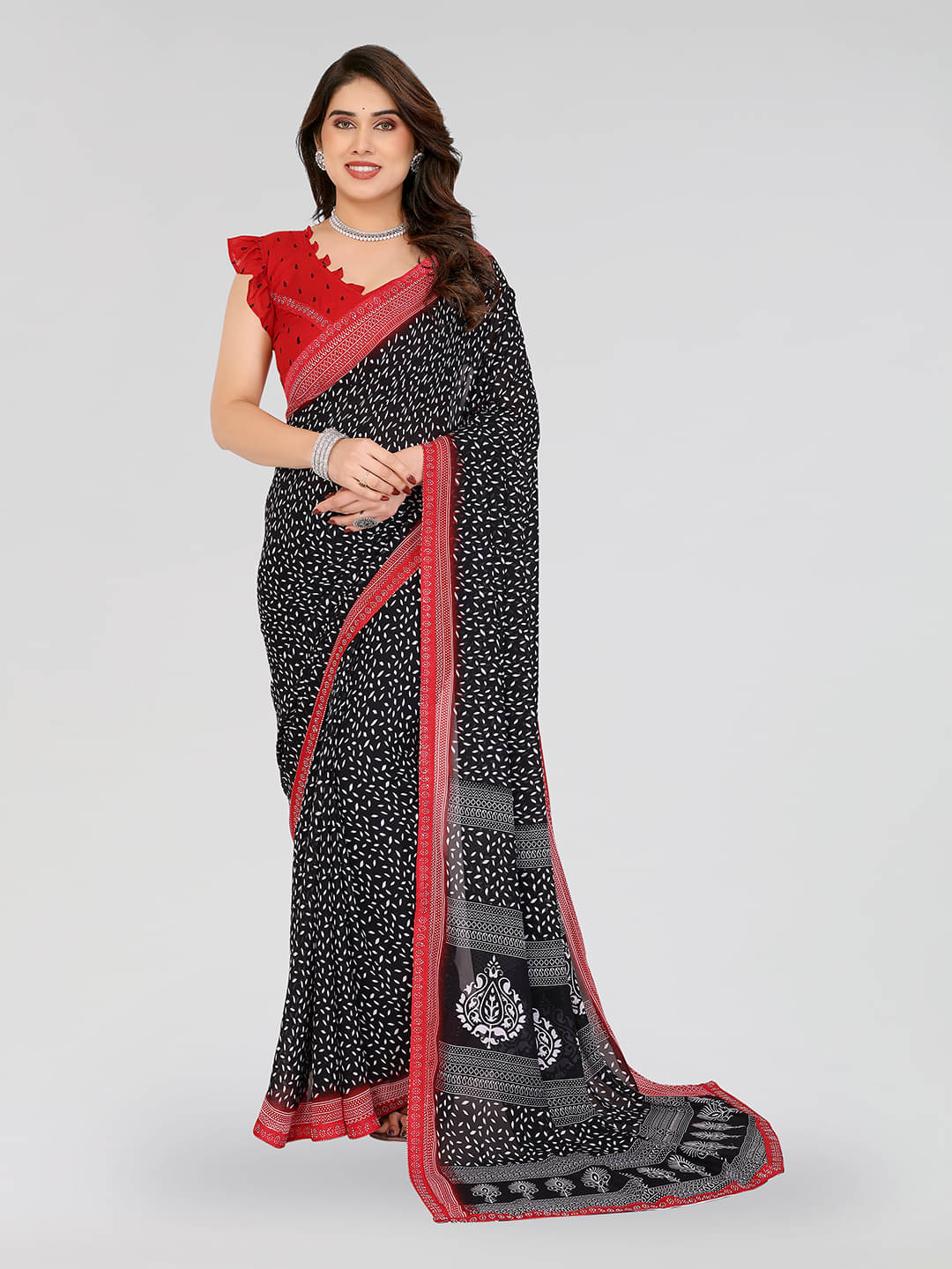     			ANAND SAREES Georgette Embellished Chanderi saree With Unstitched Blouse Piece ( Black )