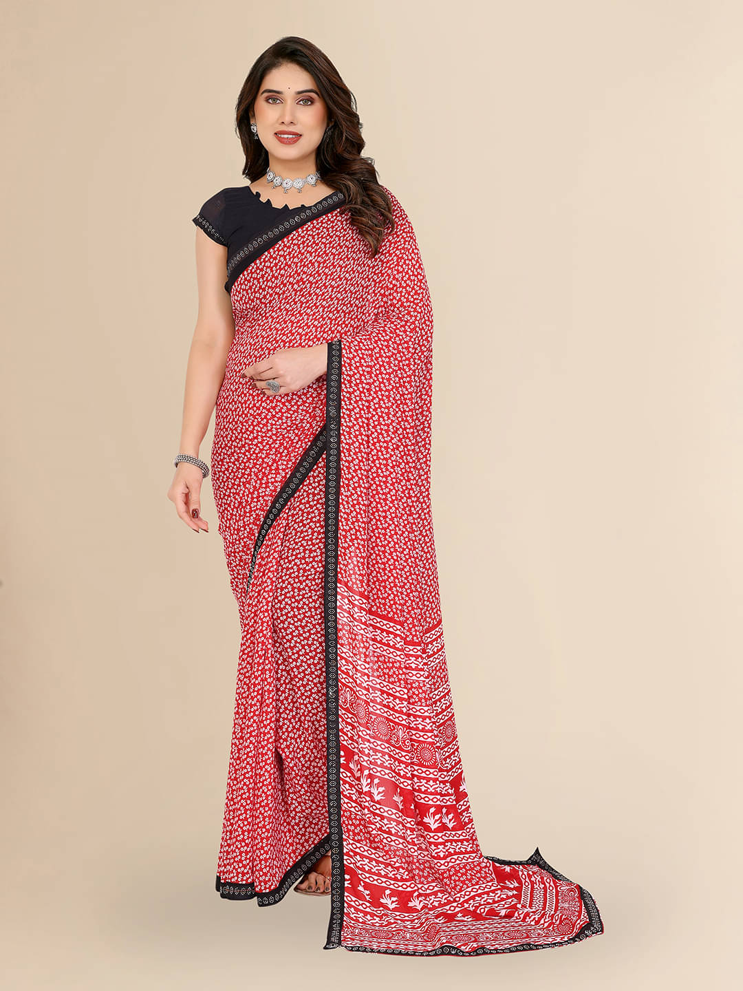 ANAND SAREES Georgette Embellished Chanderi saree With Unstitched Blouse Piece ( Red ) ANAND SAREES Georgette Embellished Chanderi saree With Unstitched Blouse Piece ( Red )