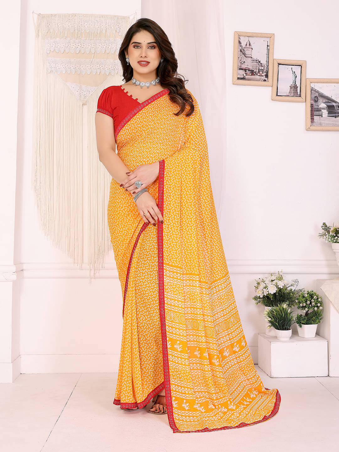 ANAND SAREES Georgette Embellished Chanderi saree With Unstitched Blouse Piece ( Yellow ) ANAND SAREES Georgette Embellished Chanderi saree With Unstitched Blouse Piece ( Yellow )