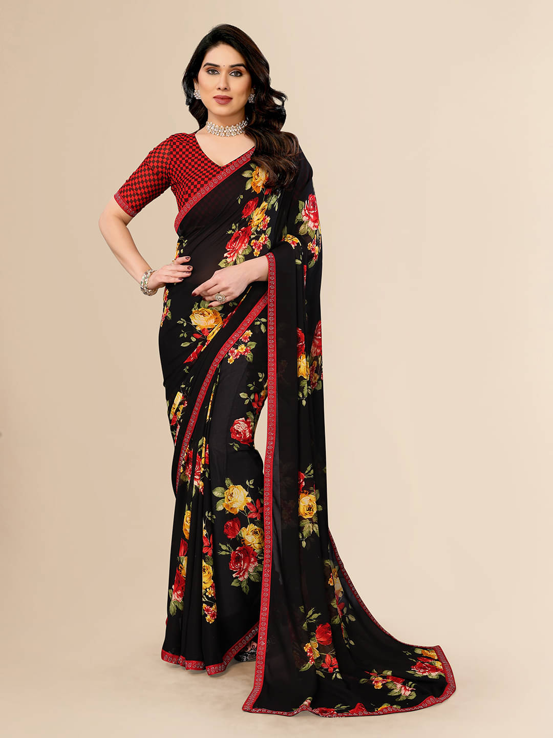 ANAND SAREES Georgette Embellished Chanderi saree With Unstitched Blouse Piece ( Black ) ANAND SAREES Georgette Embellished Chanderi saree With Unstitched Blouse Piece ( Black )
