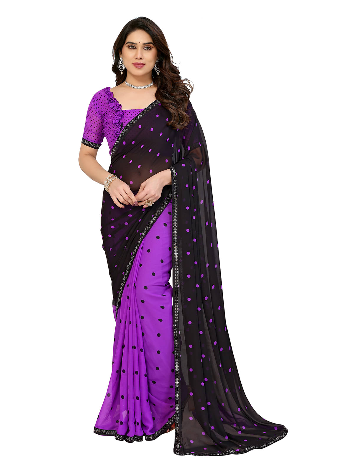     			ANAND SAREES Georgette Embellished Chanderi saree With Unstitched Blouse Piece ( Purple )
