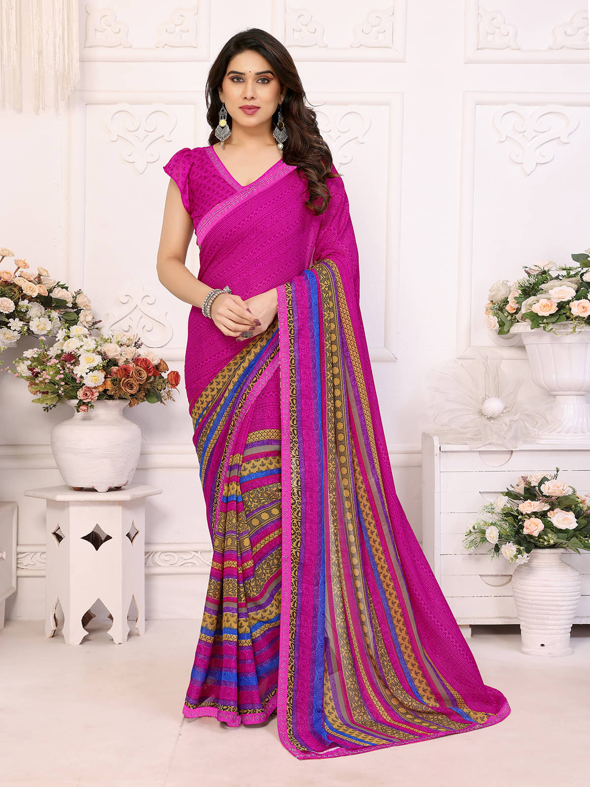 ANAND SAREES Georgette Embellished Chanderi saree With Unstitched Blouse Piece ( Pink ) ANAND SAREES Georgette Embellished Chanderi saree With Unstitched Blouse Piece ( Pink )