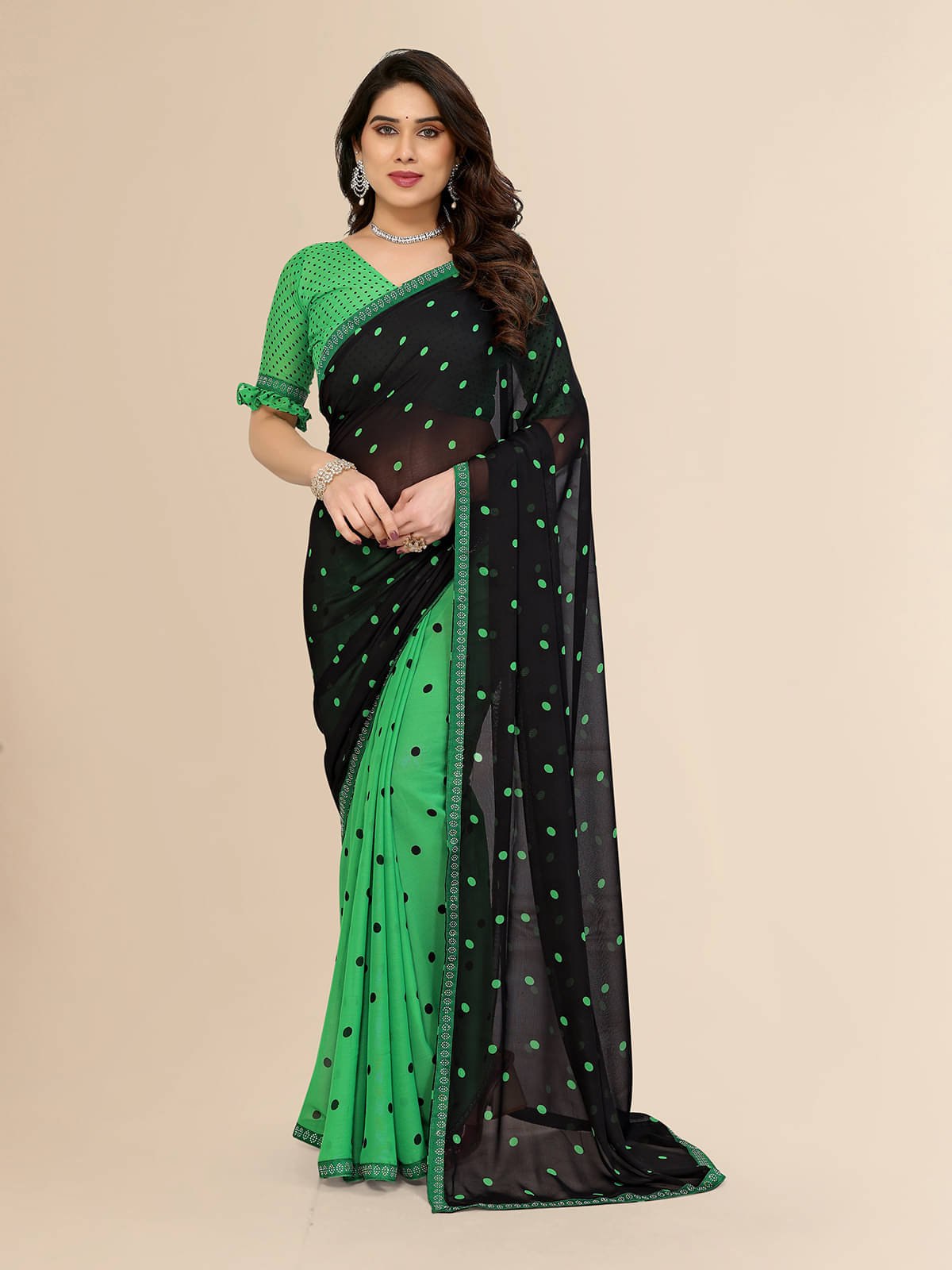    			ANAND SAREES Georgette Embellished Chanderi saree With Unstitched Blouse Piece ( Light Green )