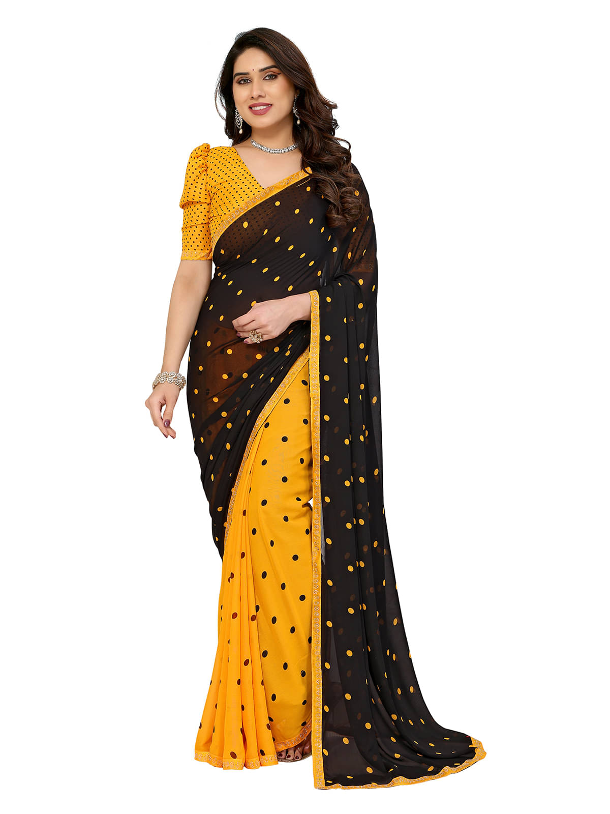 ANAND SAREES Georgette Embellished Chanderi saree With Unstitched Blouse Piece ( Yellow ) ANAND SAREES Georgette Embellished Chanderi saree With Unstitched Blouse Piece ( Yellow )