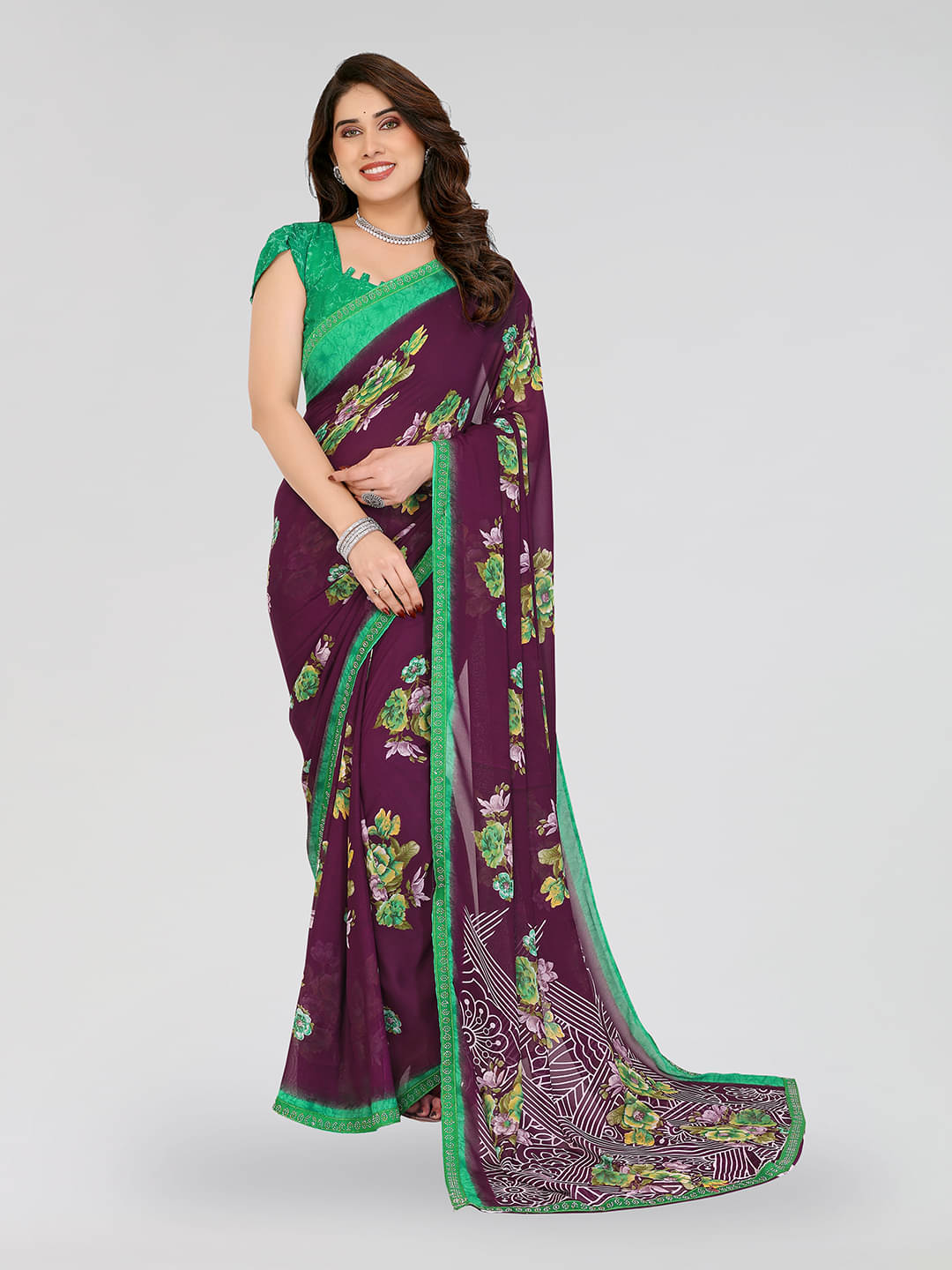 ANAND SAREES Georgette Embellished Chanderi saree With Unstitched Blouse Piece ( Brown ) ANAND SAREES Georgette Embellished Chanderi saree With Unstitched Blouse Piece ( Brown )