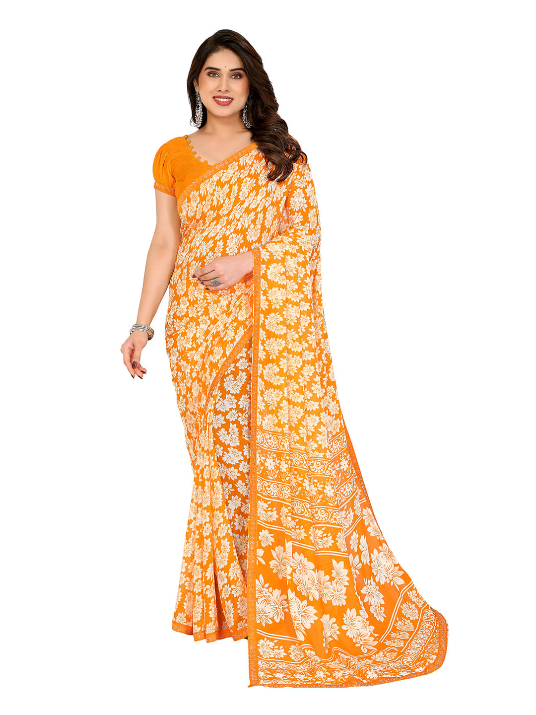     			ANAND SAREES Georgette Embellished Chanderi saree With Unstitched Blouse Piece ( Yellow )