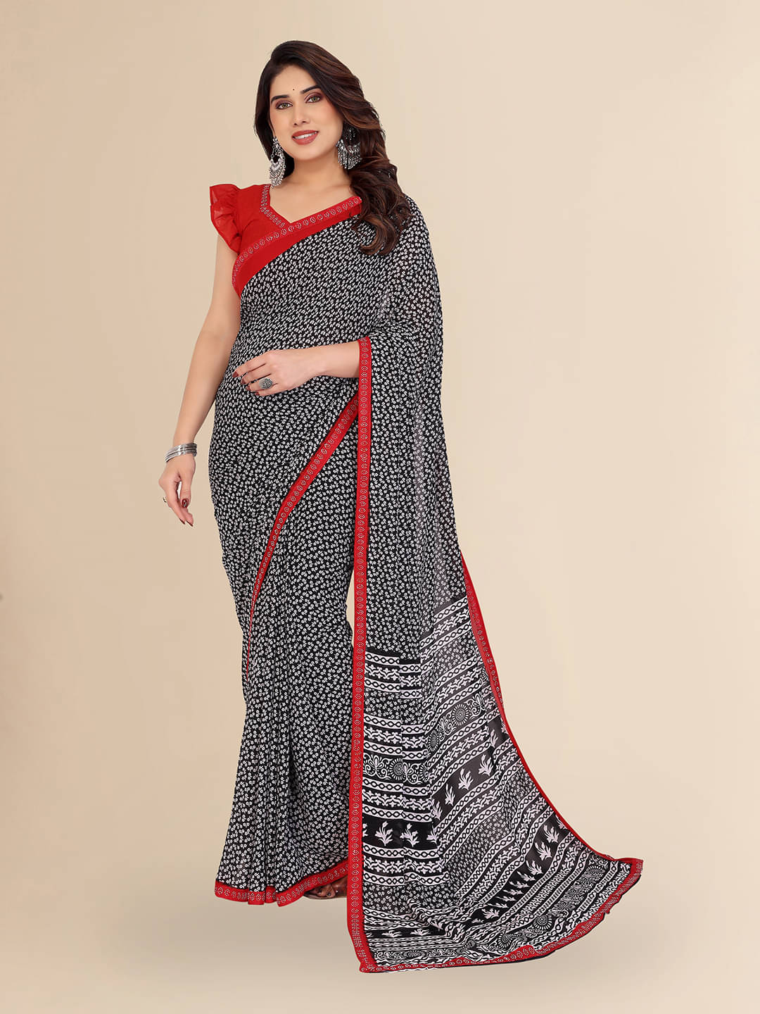     			ANAND SAREES Georgette Embellished Chanderi saree With Unstitched Blouse Piece ( Black )