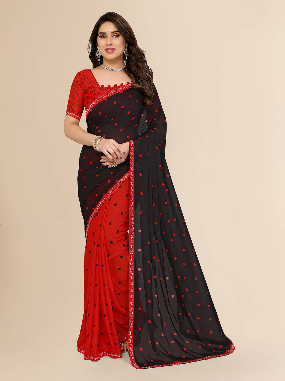 ANAND SAREES Georgette Embellished Chanderi saree With Unstitched Blouse Piece ( Red ) ANAND SAREES Georgette Embellished Chanderi saree With Unstitched Blouse Piece ( Red )