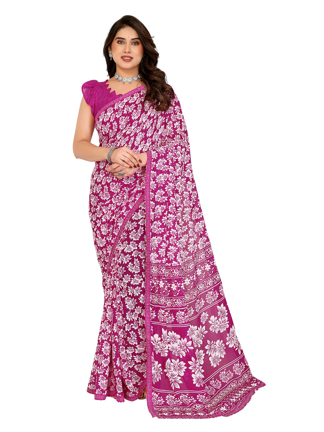     			ANAND SAREES Georgette Embellished Chanderi saree With Unstitched Blouse Piece ( Pink )