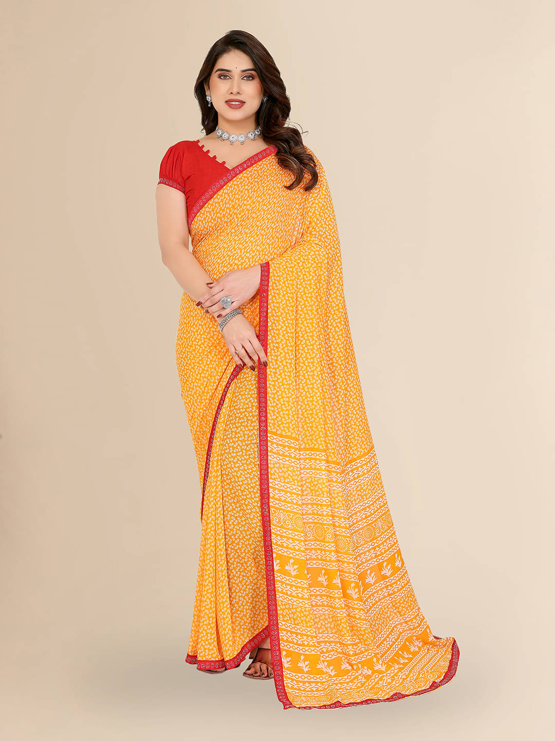     			ANAND SAREES Georgette Embellished Chanderi saree With Unstitched Blouse Piece ( Yellow )