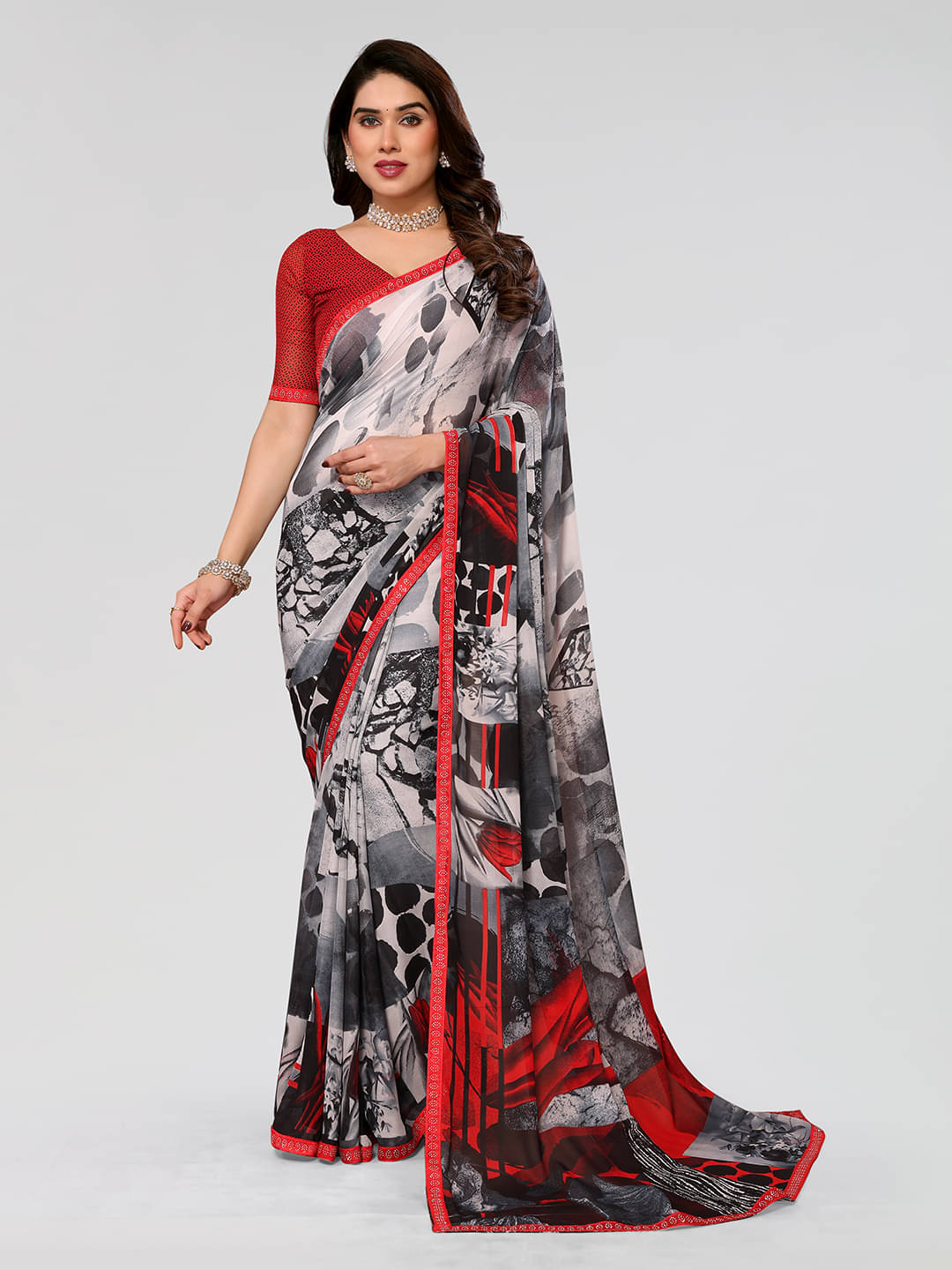 ANAND SAREES Georgette Embellished Chanderi saree With Unstitched Blouse Piece ( Black ) ANAND SAREES Georgette Embellished Chanderi saree With Unstitched Blouse Piece ( Black )