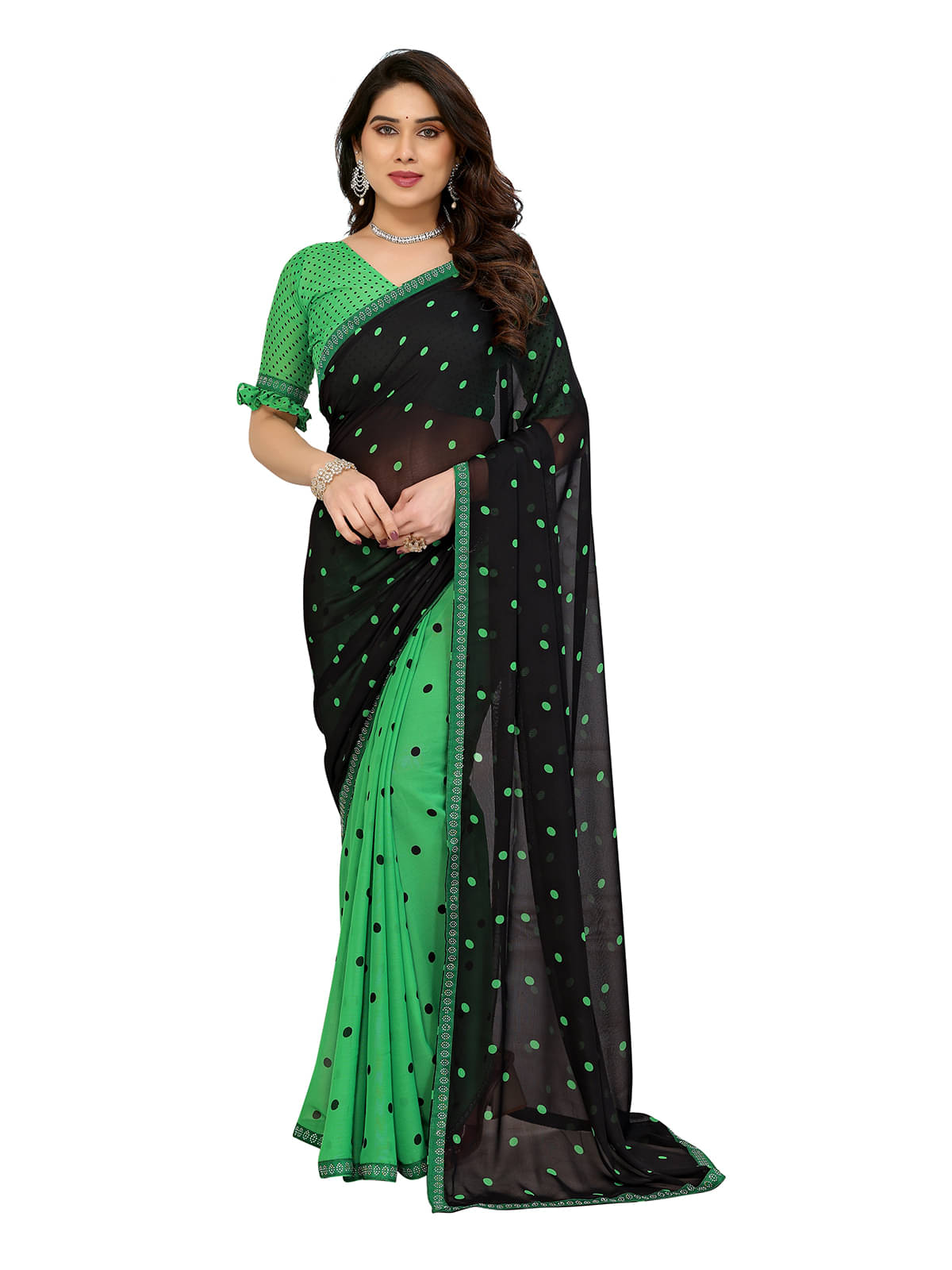    			ANAND SAREES Georgette Embellished Chanderi saree With Unstitched Blouse Piece ( Light Green )