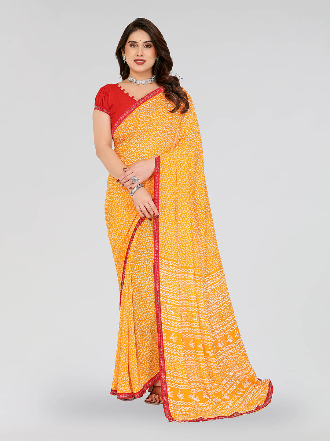     			ANAND SAREES Georgette Embellished Chanderi saree With Unstitched Blouse Piece ( Yellow )