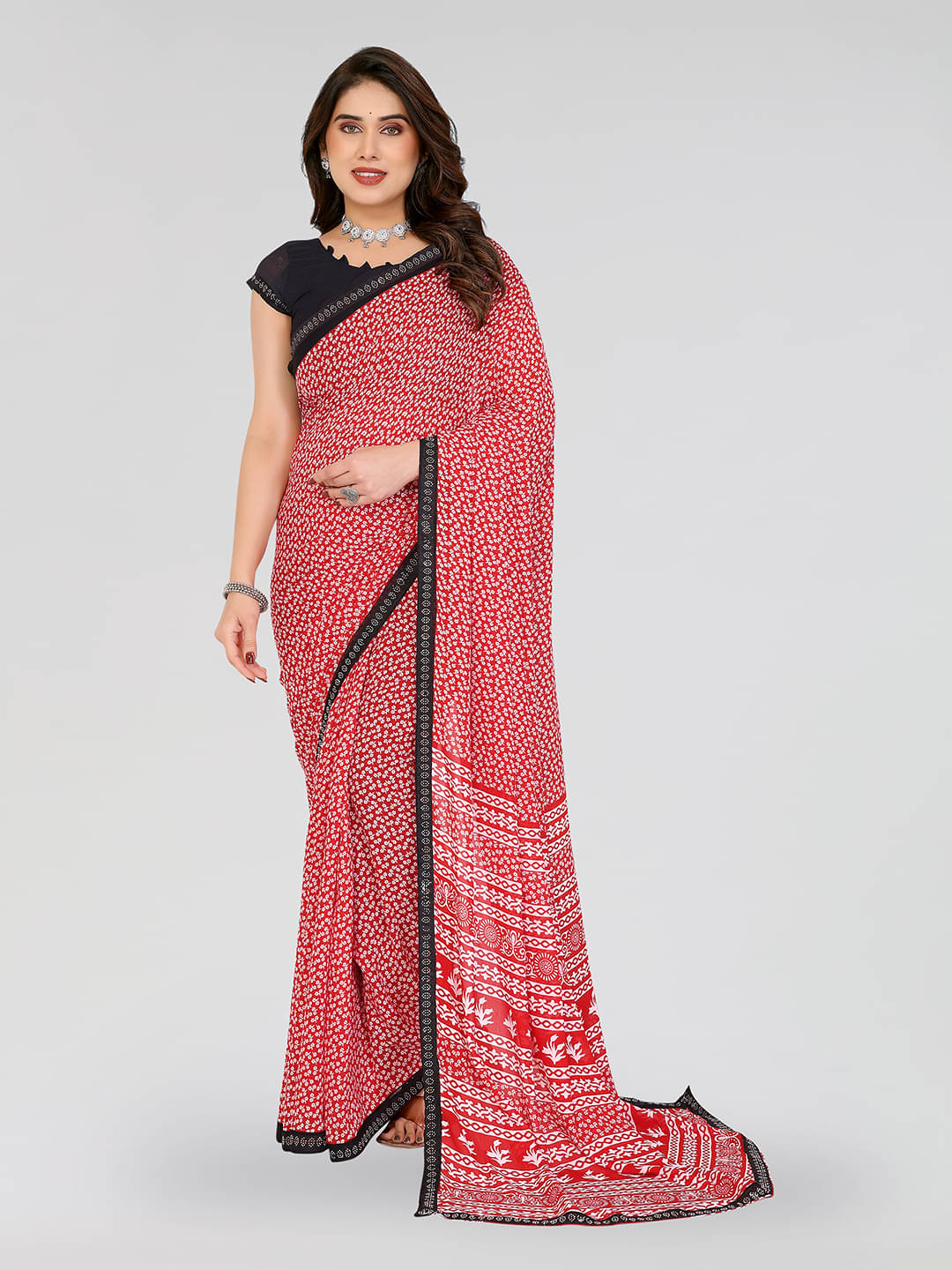 ANAND SAREES Georgette Embellished Chanderi saree With Unstitched Blouse Piece ( Red ) ANAND SAREES Georgette Embellished Chanderi saree With Unstitched Blouse Piece ( Red )