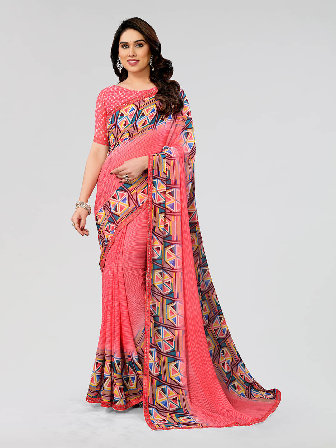     			ANAND SAREES Georgette Embellished Chanderi saree With Unstitched Blouse Piece ( Pink )