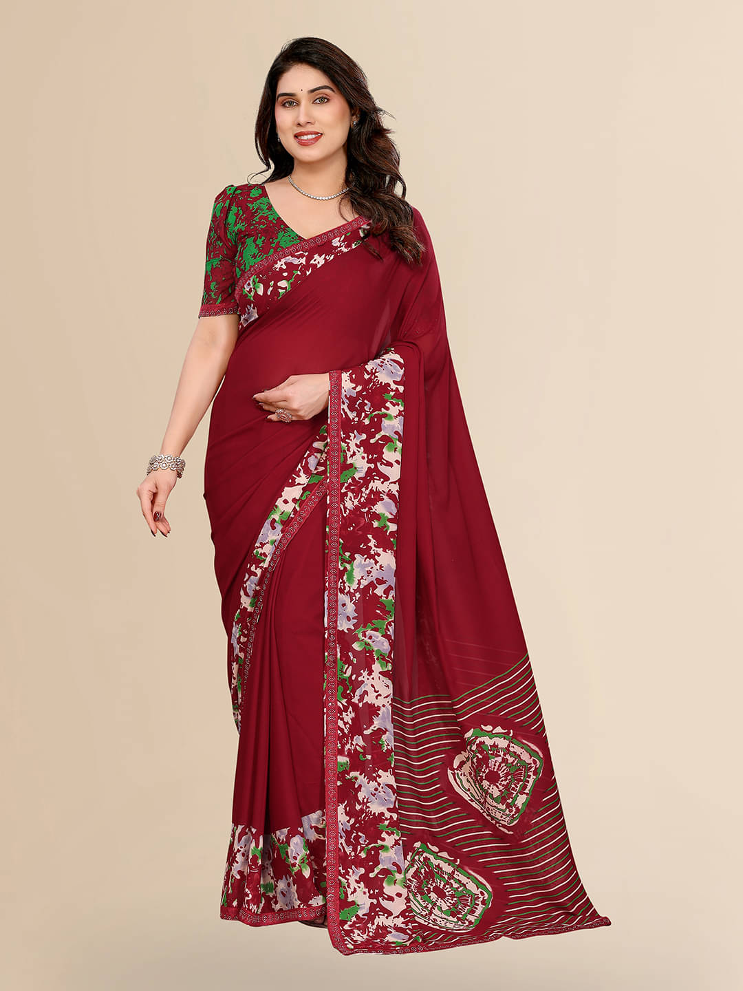 ANAND SAREES Georgette Embellished Chanderi saree With Unstitched Blouse Piece ( Maroon ) ANAND SAREES Georgette Embellished Chanderi saree With Unstitched Blouse Piece ( Maroon )
