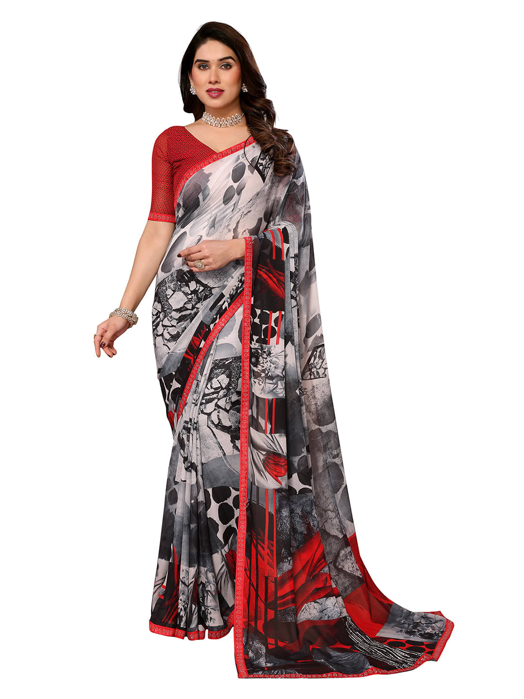     			ANAND SAREES Georgette Embellished Chanderi saree With Unstitched Blouse Piece ( Black )