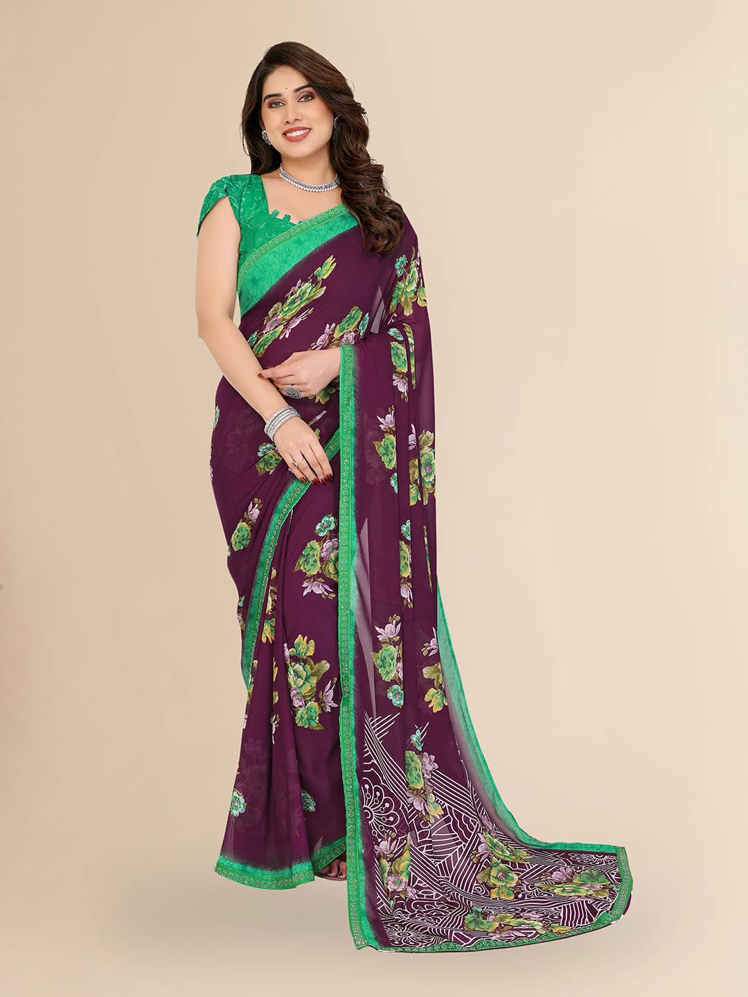     			ANAND SAREES Georgette Embellished Chanderi saree With Unstitched Blouse Piece ( Brown )