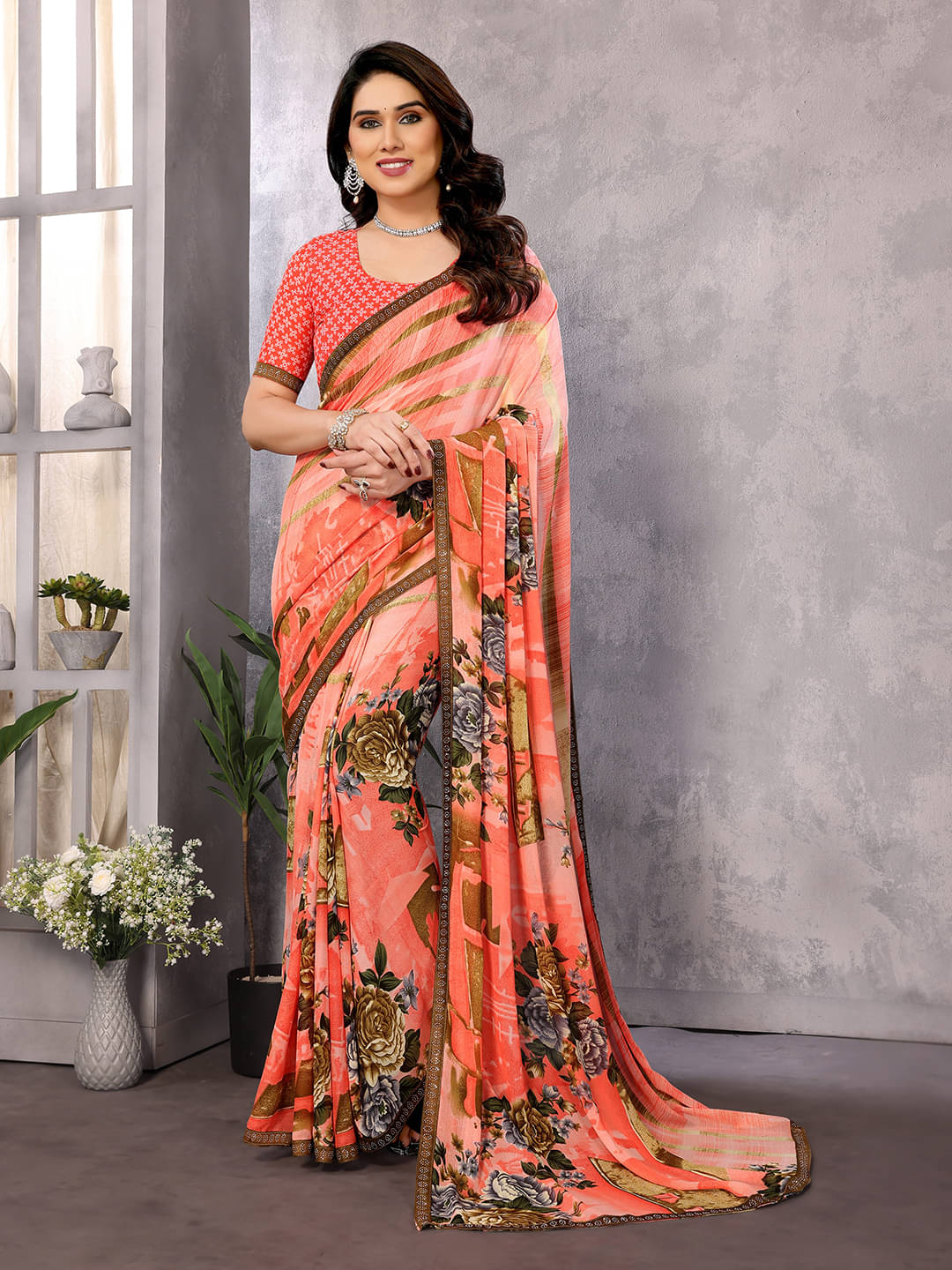 ANAND SAREES Georgette Embellished Chanderi saree With Unstitched Blouse Piece ( Orange ) ANAND SAREES Georgette Embellished Chanderi saree With Unstitched Blouse Piece ( Orange )